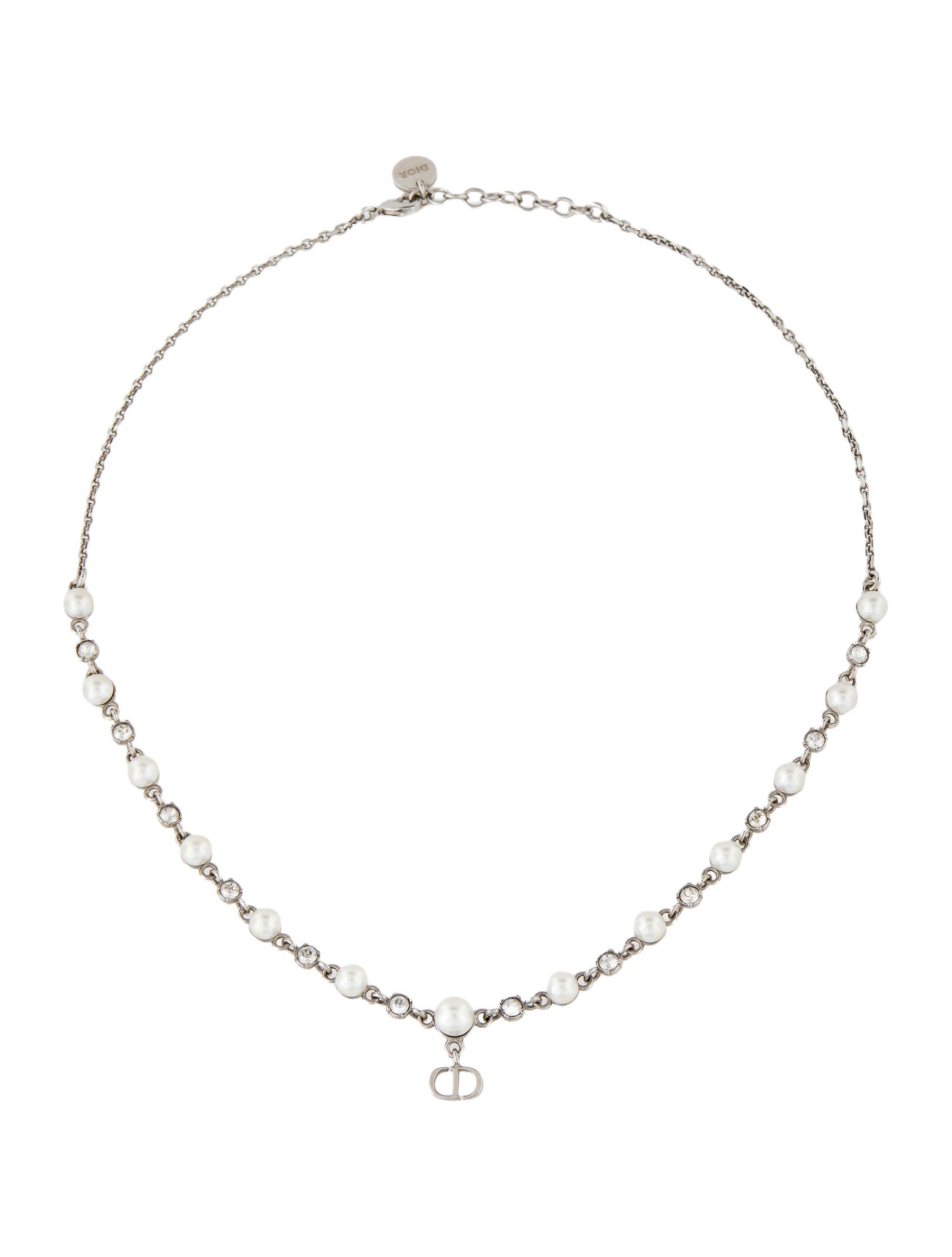 Christian Dior Faux Pearl & Crystal Petit CD Necklace