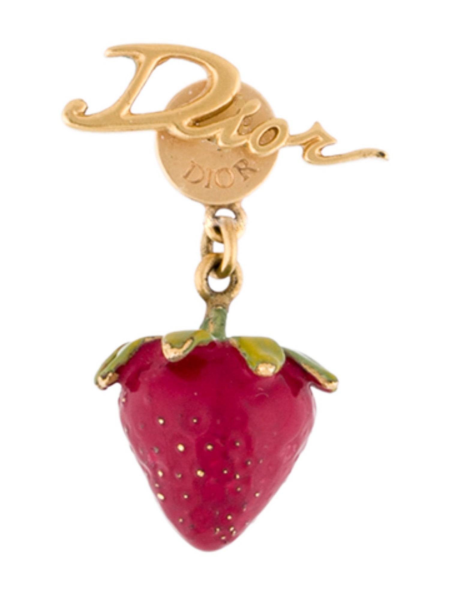 Christian Dior Enamel Strawberry Single Drop Earring