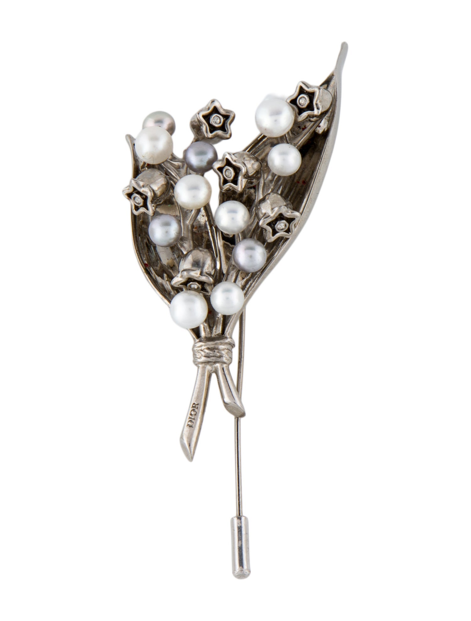 Christian Dior Pearl & Crystal 'Lily Of The Valley' Brooch