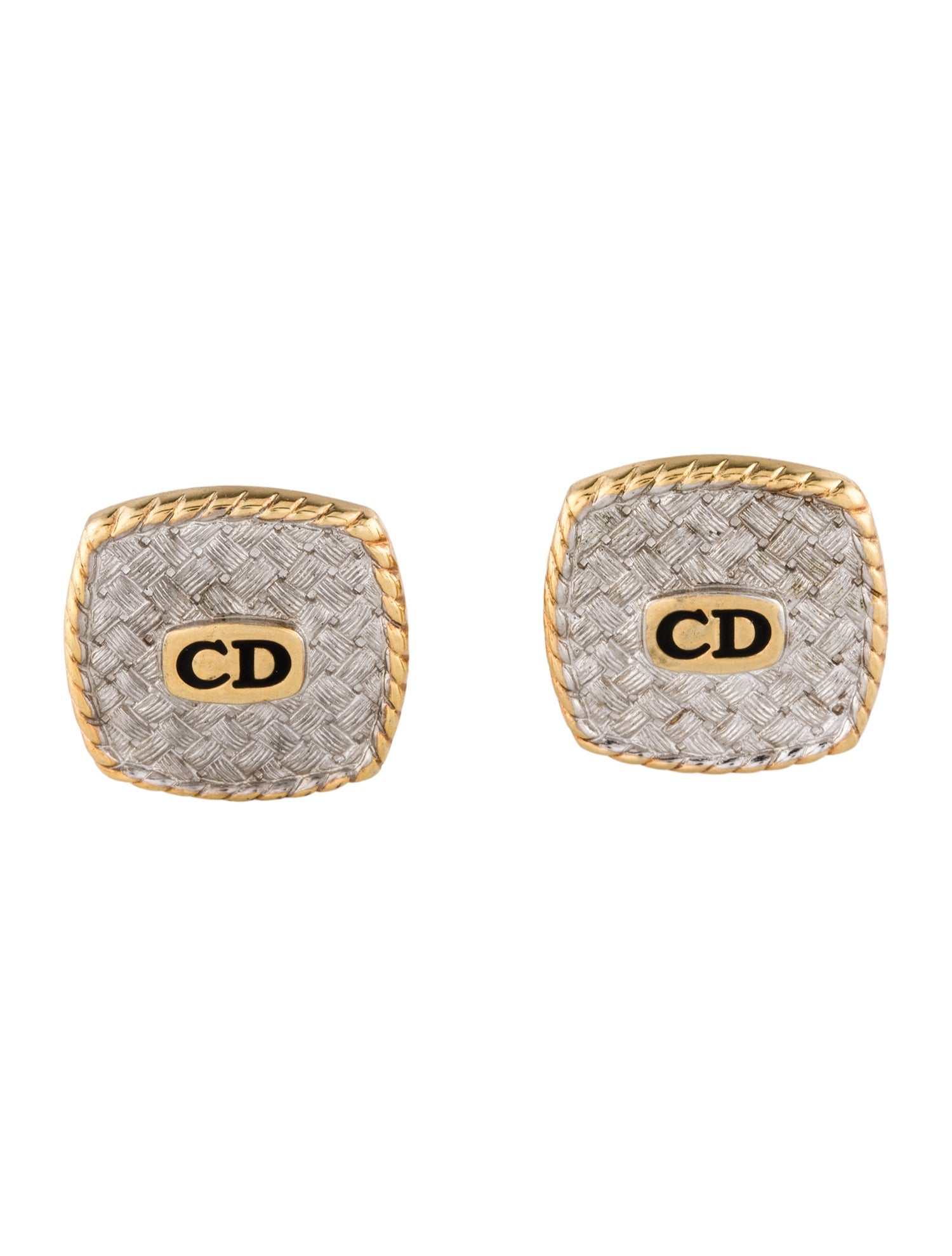 Christian Dior Vintage Enamel Two-Tone CD Cufflinks