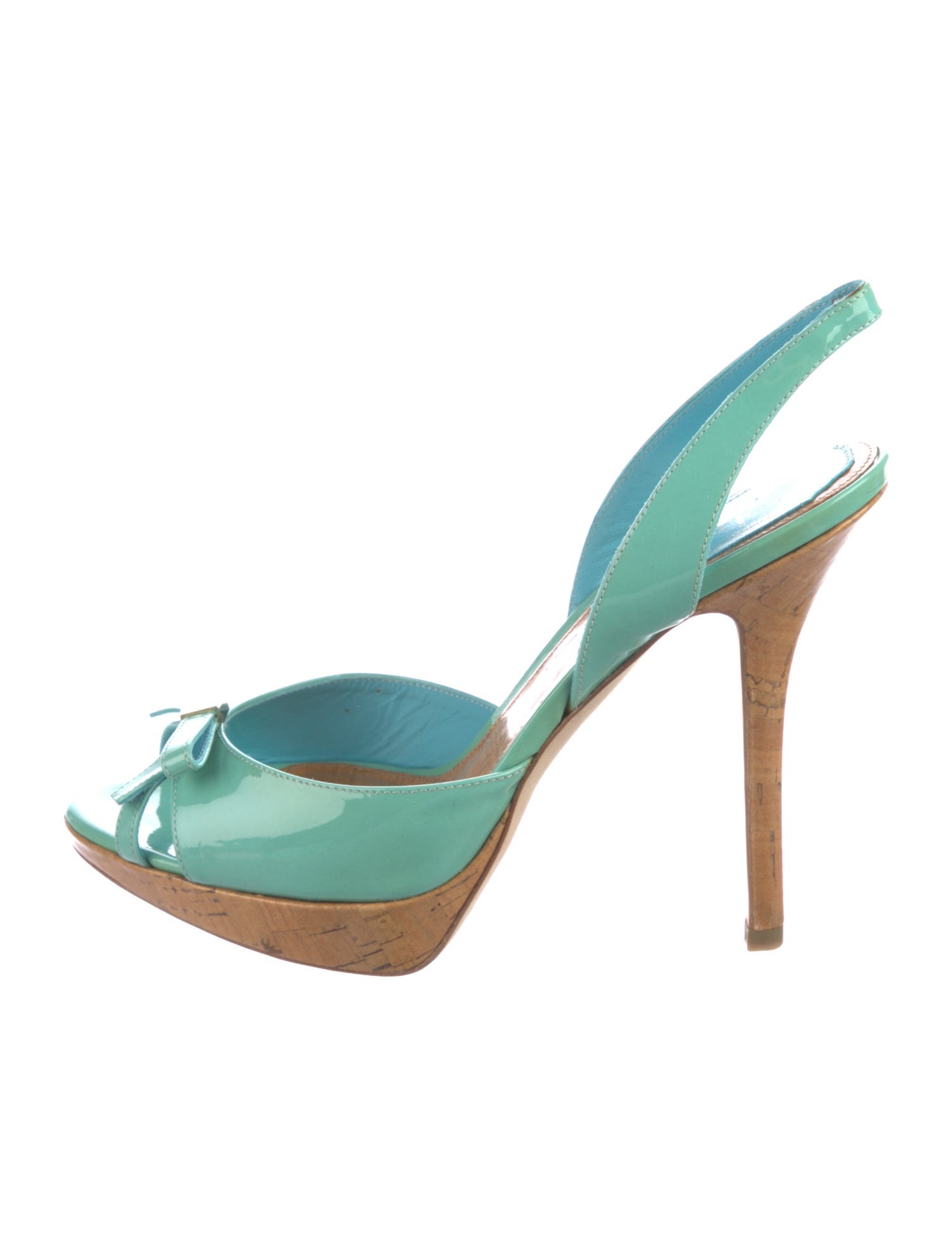 Christian Dior Patent Leather Bow Accents Slingback Pumps