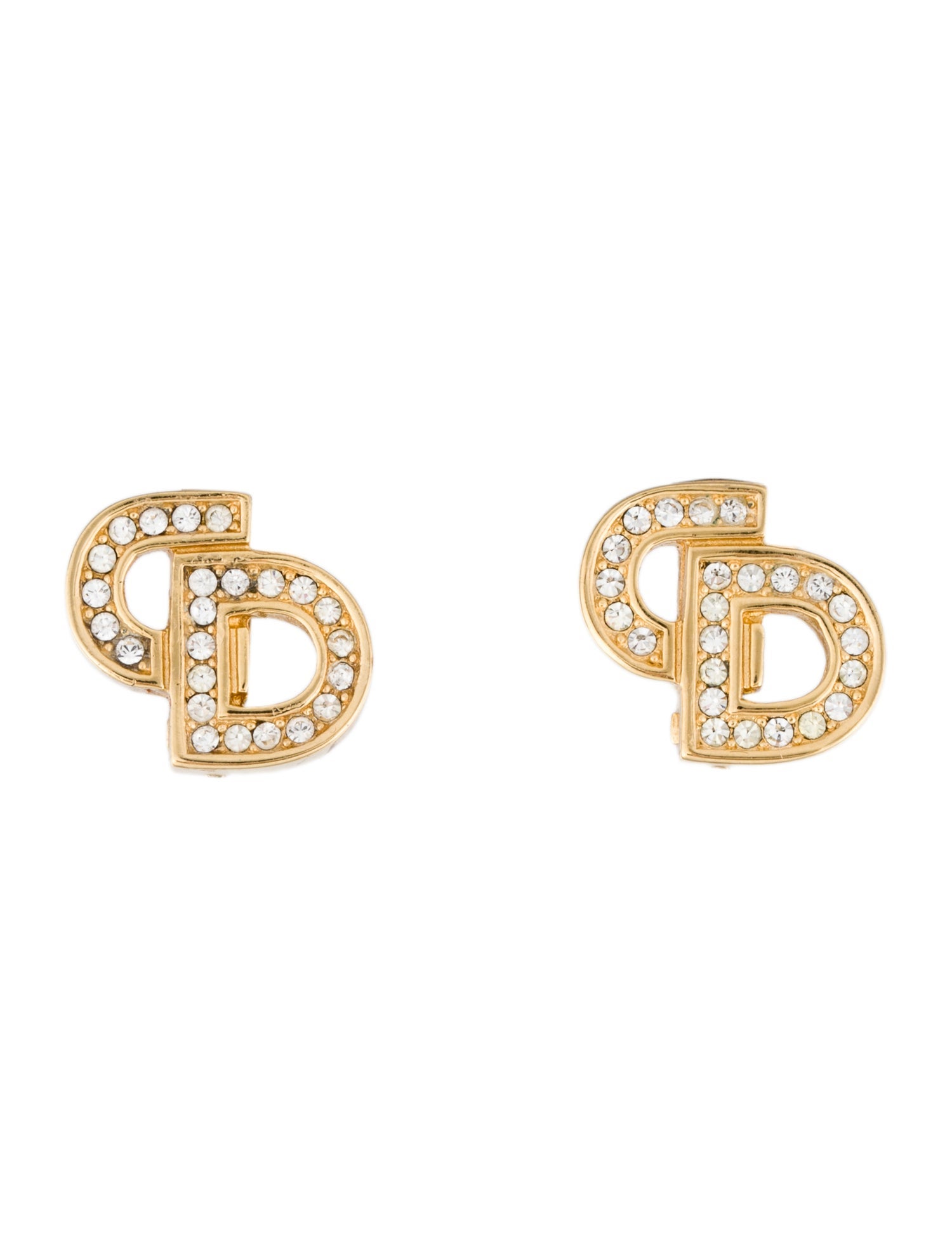 Christian Dior Crystal Vintage CD Clip-On Earrings