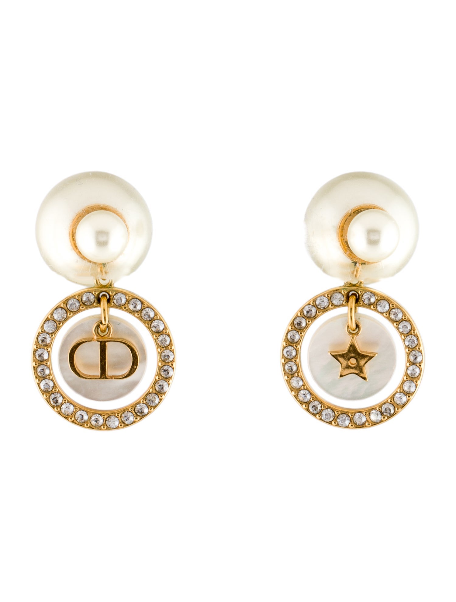Christian Dior Crystal Logo Tribales Drop Earrings