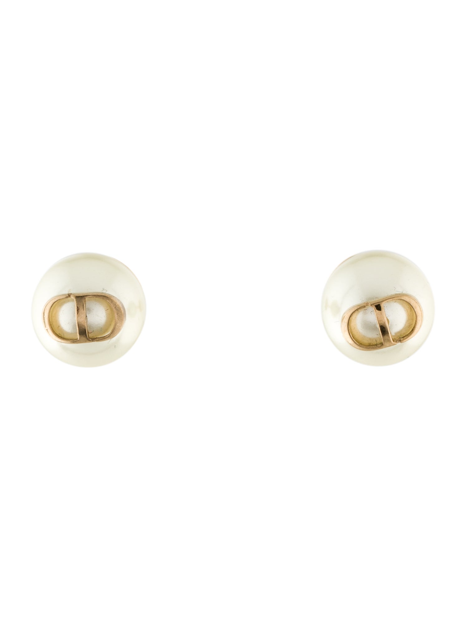 Christian Dior Faux Pearl CD Tribales Stud Earrings
