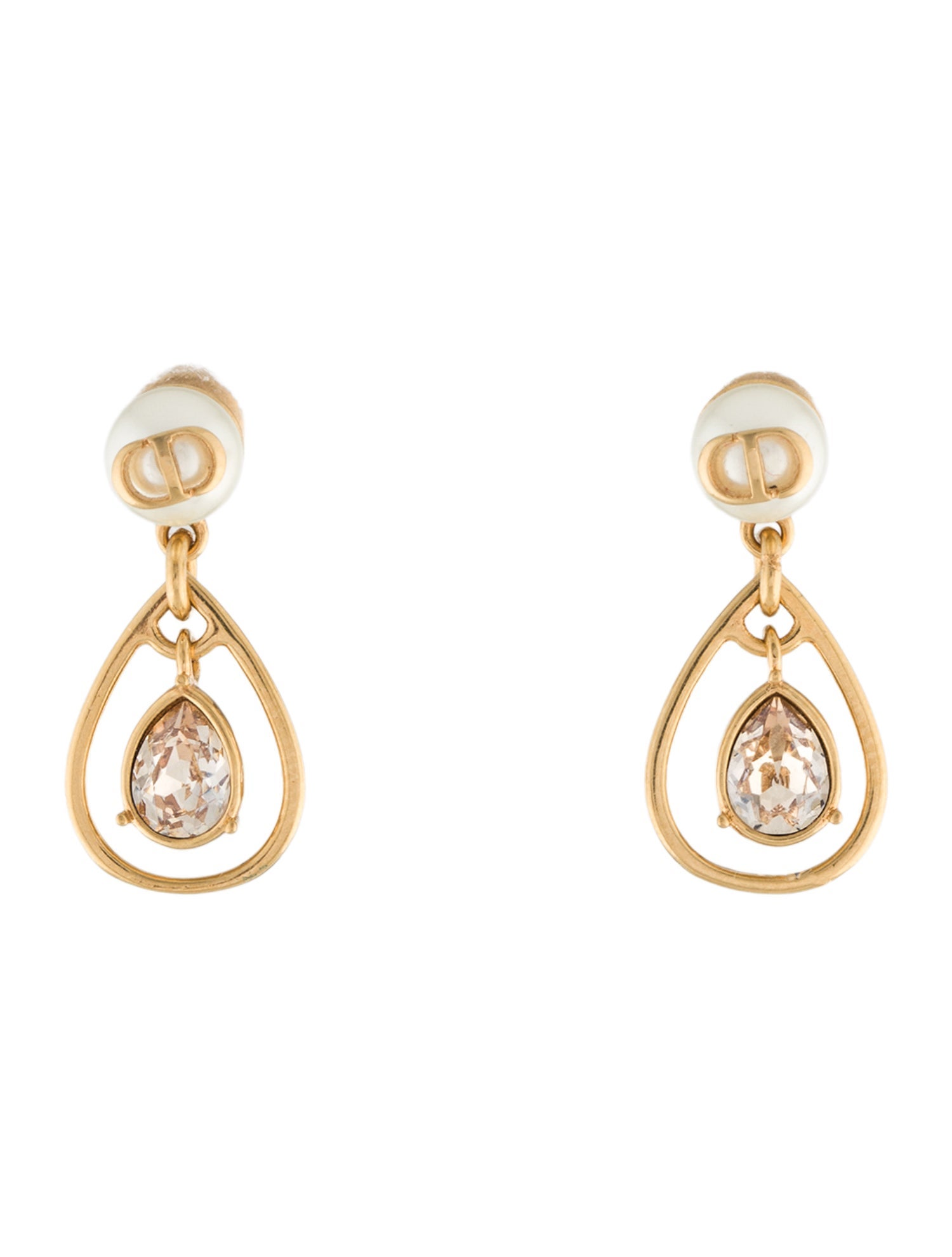 Christian Dior Faux Pearl & Crystal Drop Stud Earrings