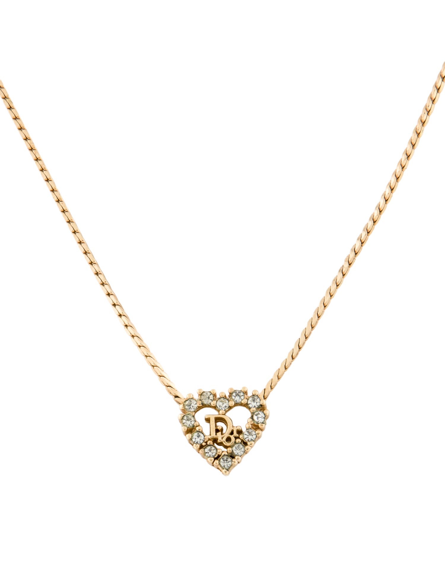 Christian Dior Vintage Crystal 'Dior' Heart Pendant Necklace