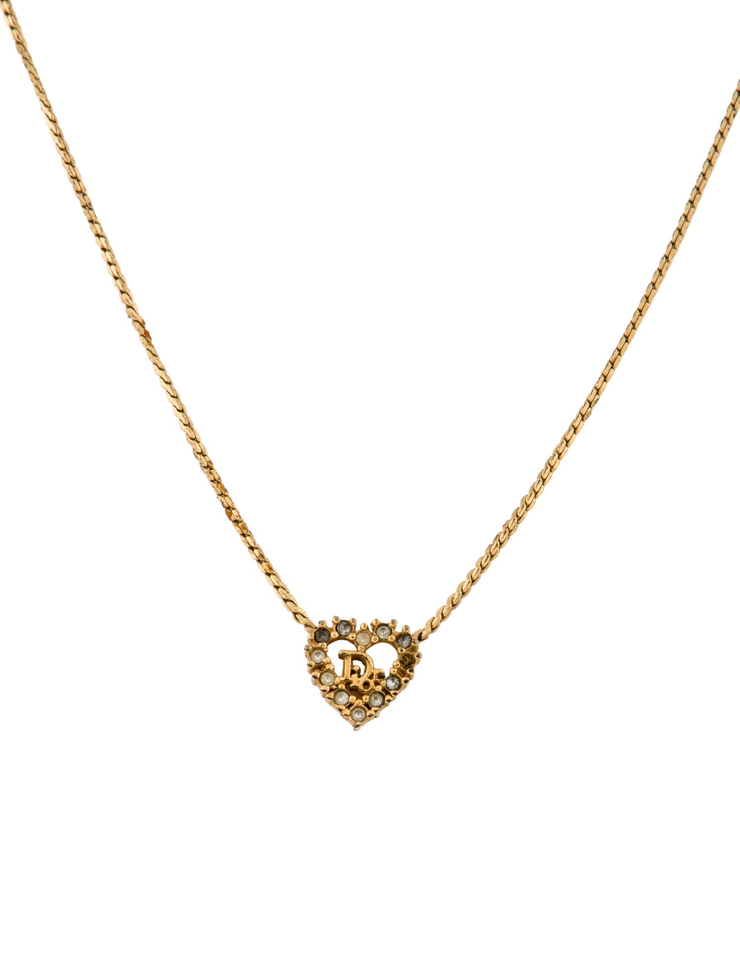 Christian Dior Vintage Crystal 'Dior' Heart Pendant Necklace