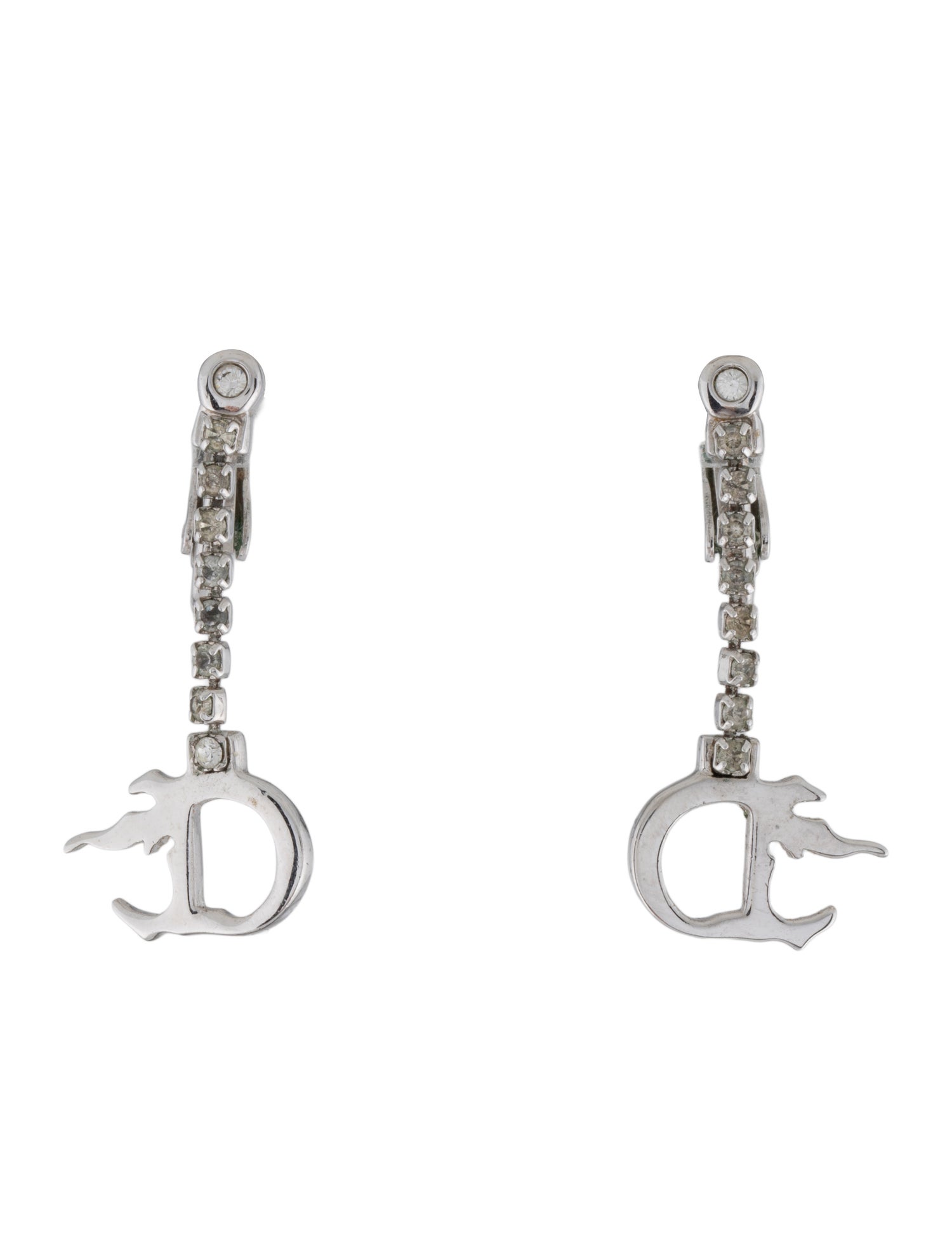 Christian Dior Vintage Crystal D Flame Drop Earrings