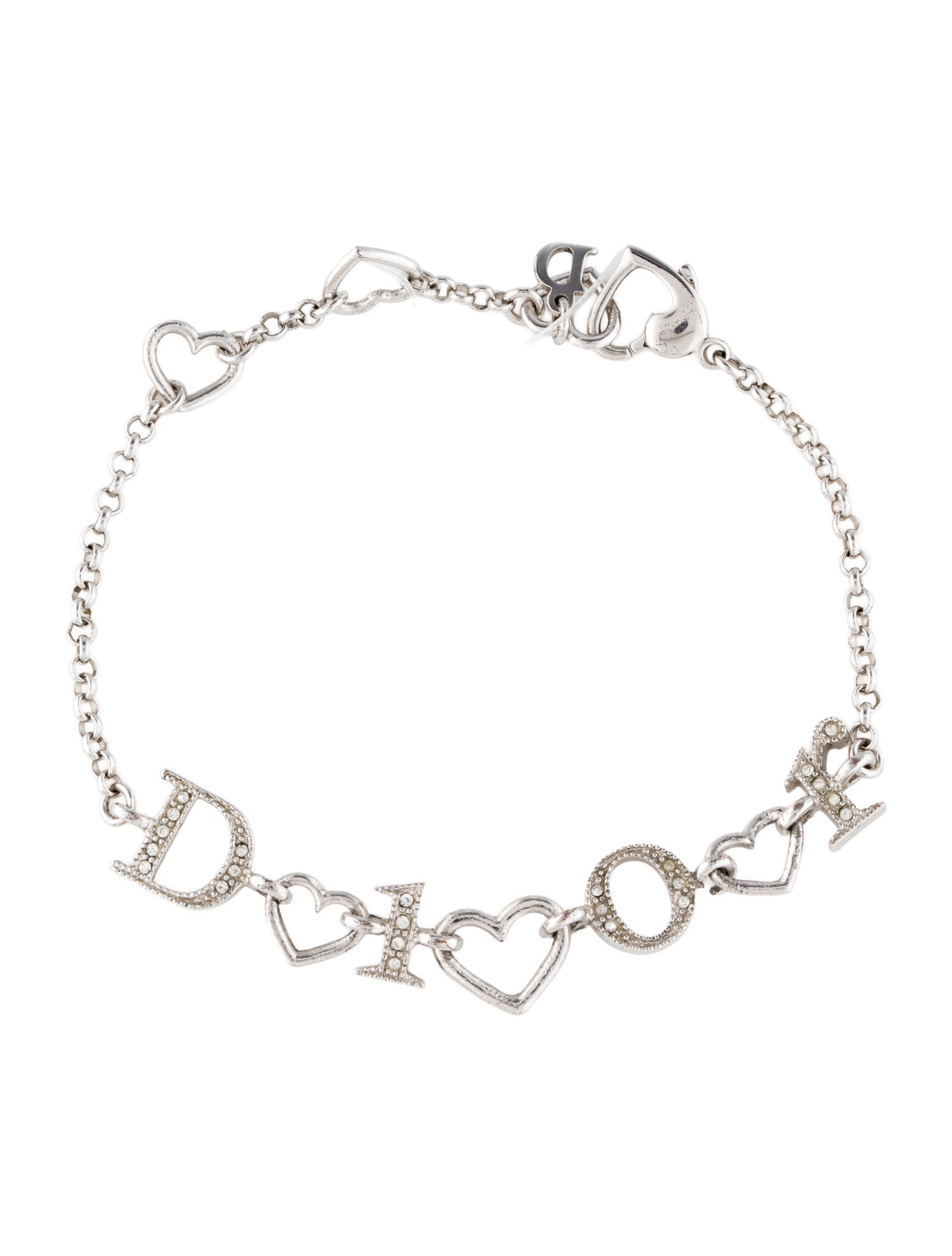 Christian Dior Crystal Heart Logo Charm Bracelet