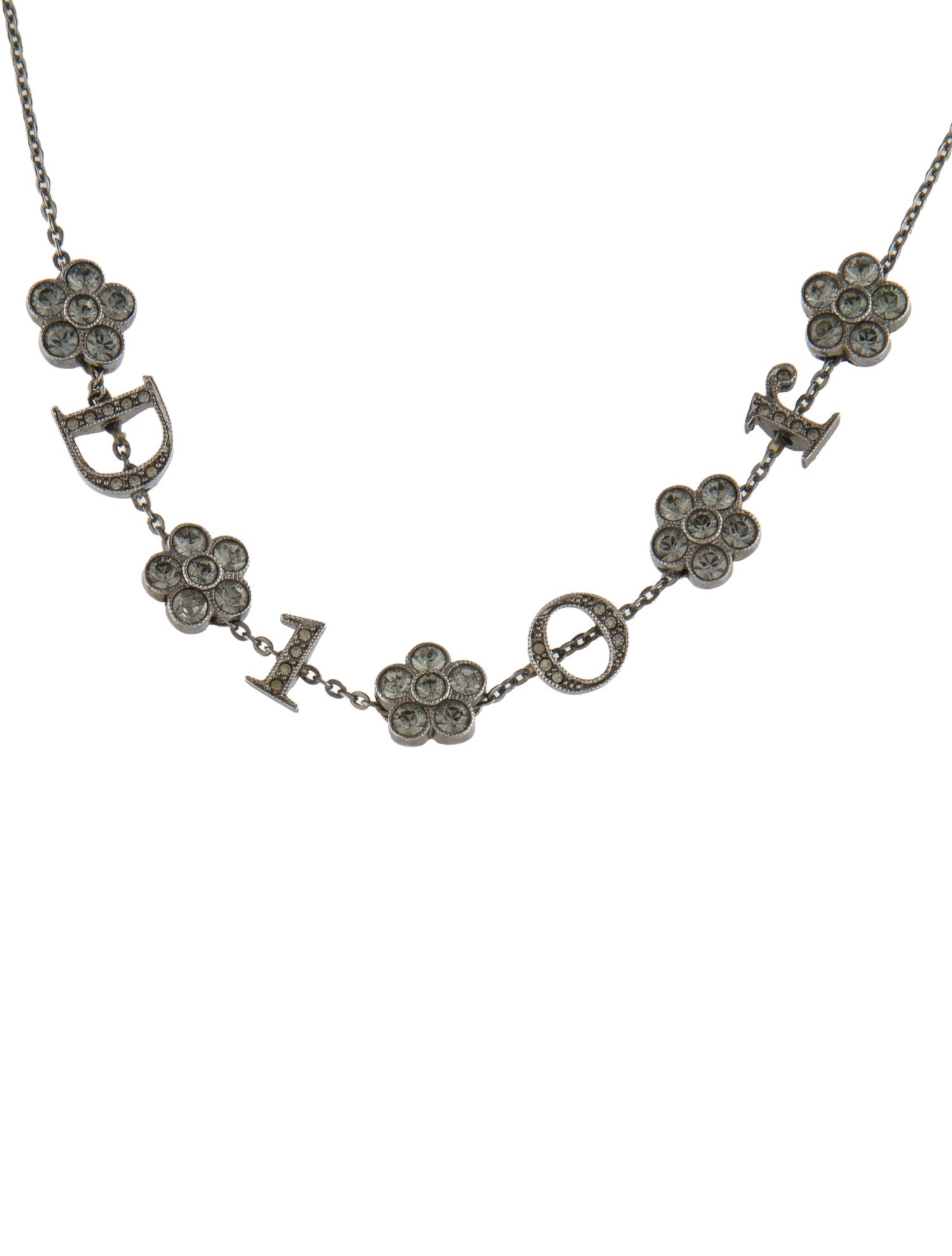 Christian Dior Crystal Logo Flower Collar Necklace