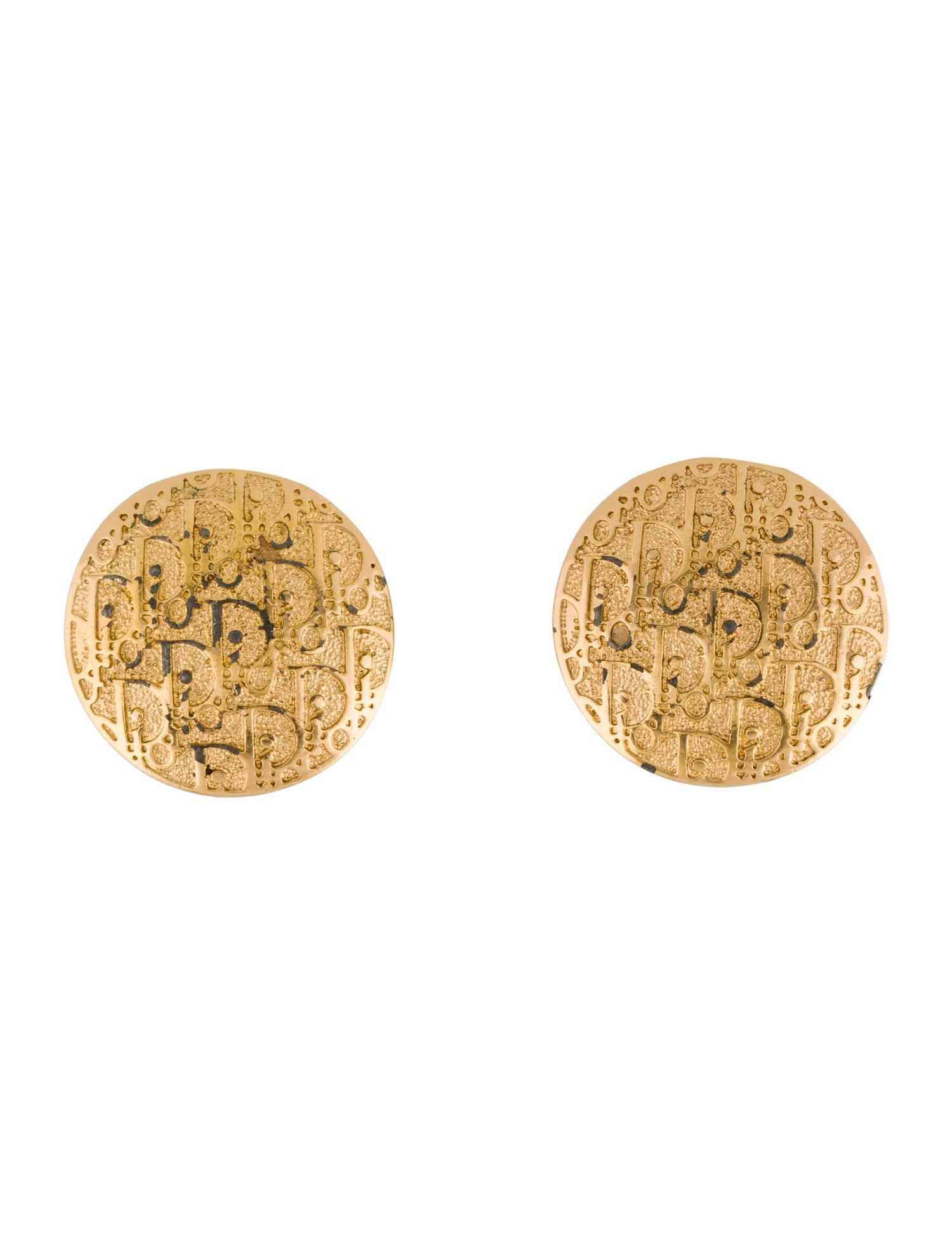 Christian Dior Vintage Oblique Button Clip-On Earrings