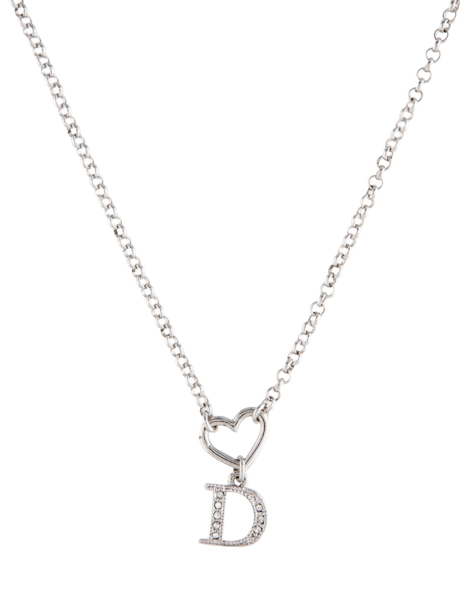 Christian Dior Crystal D Heart Pendant Necklace