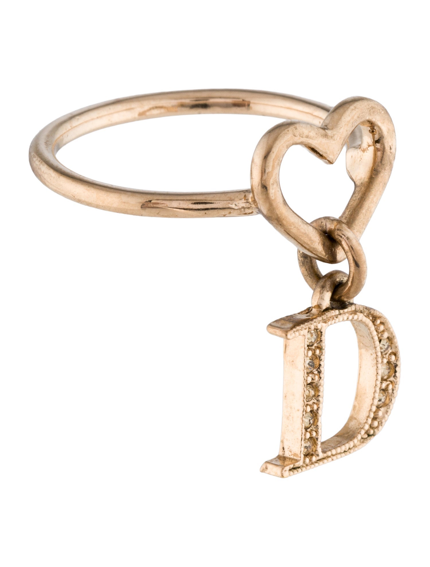 Christian Dior Crystal Heart Charm Cocktail Ring