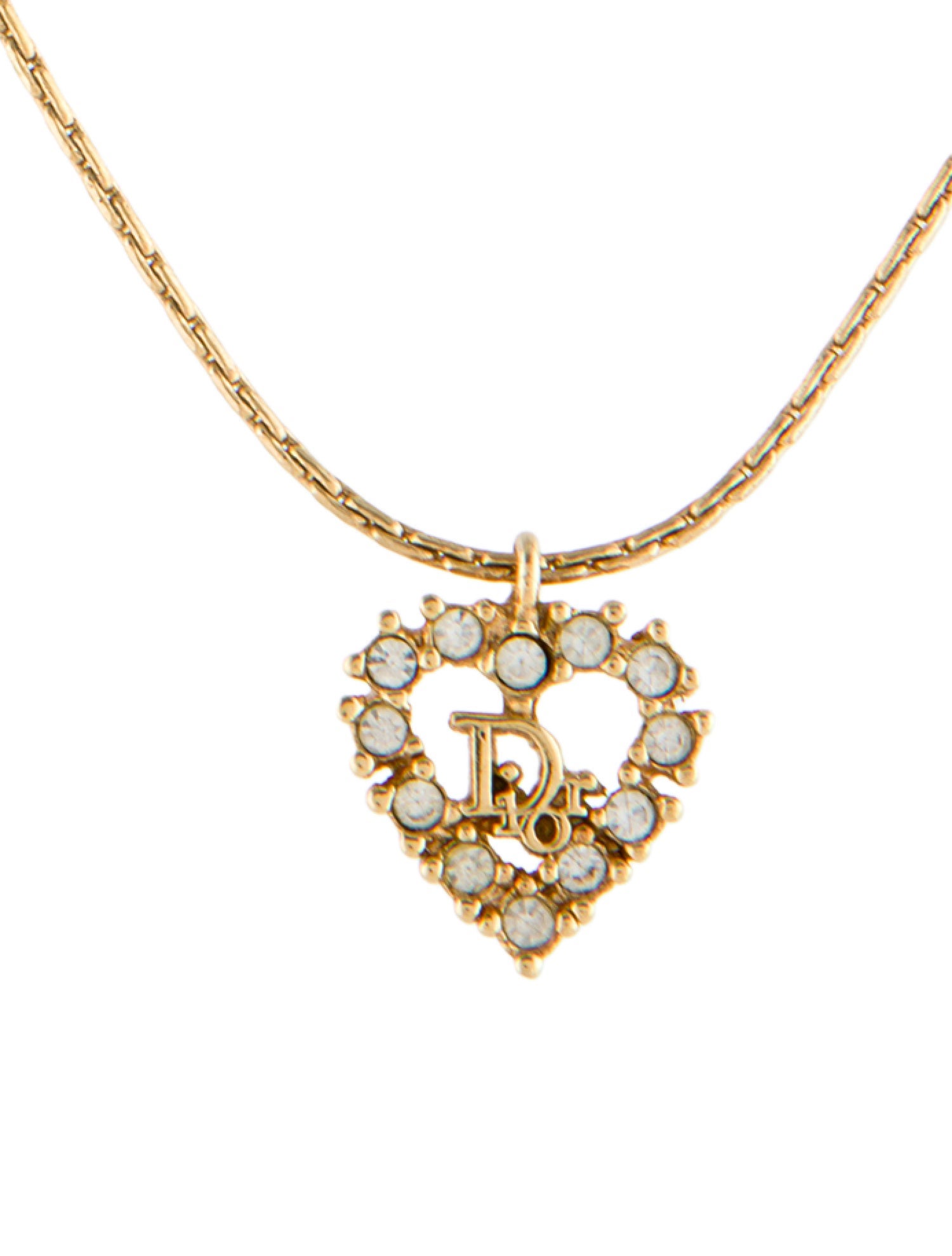 Christian Dior Vintage Crystal Heart Pendant Necklace
