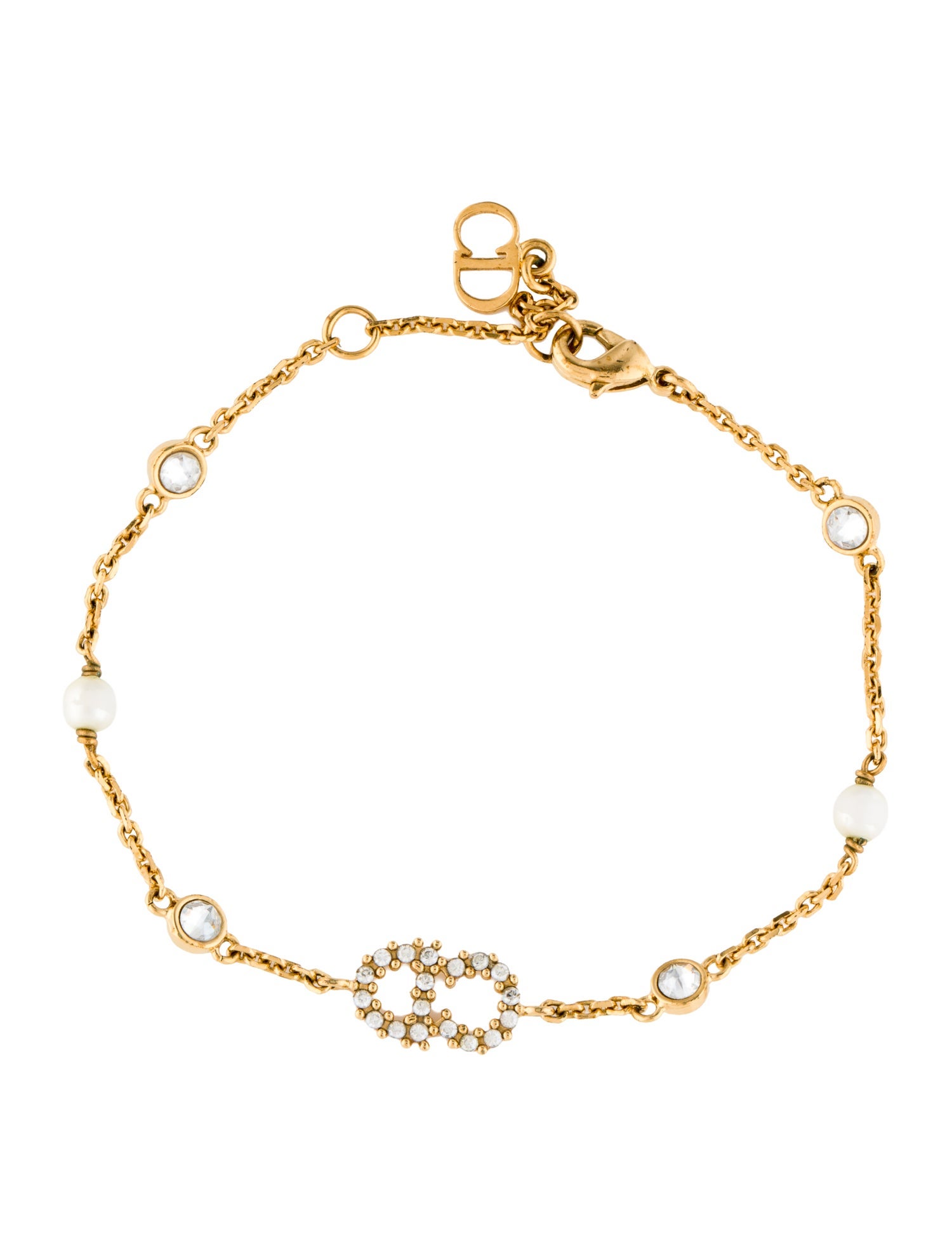 Christian Dior Faux Pearl & Crystal CD Station Bracelet