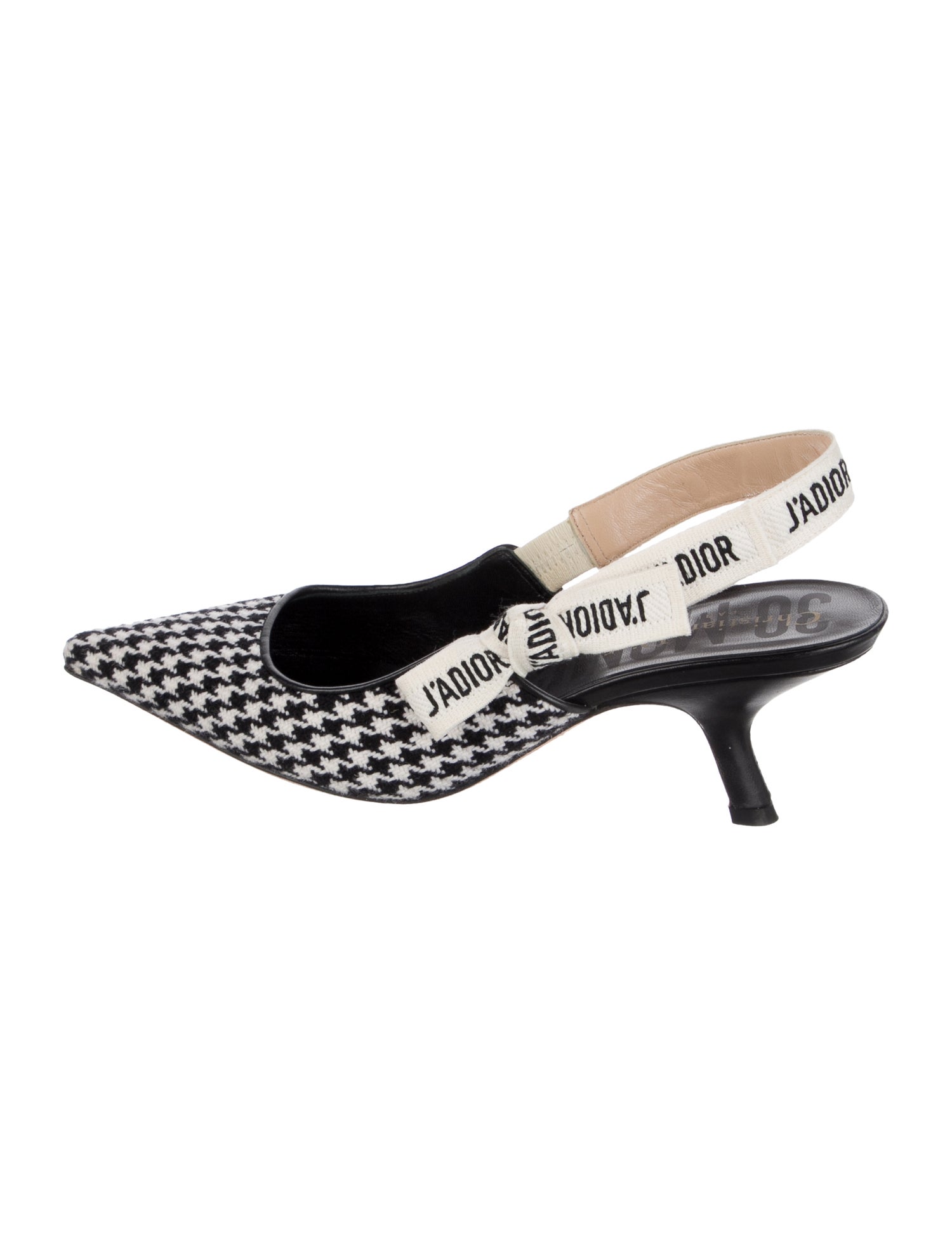 Christian Dior Houndstooth Print Leather Trim Embellishment Slingback Pumps