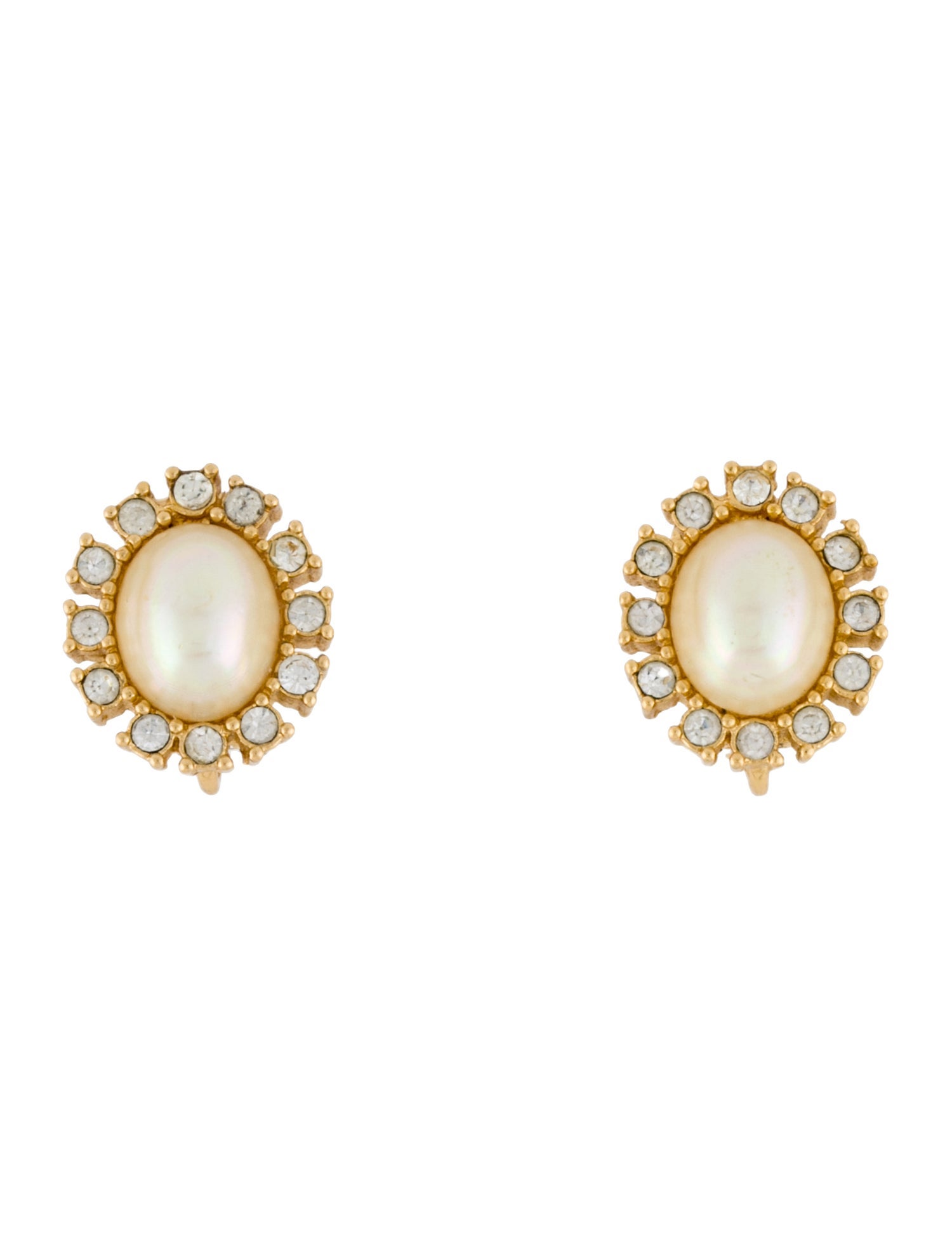 Christian Dior Vintage Faux Pearl & Crystal Clip-On Earrings