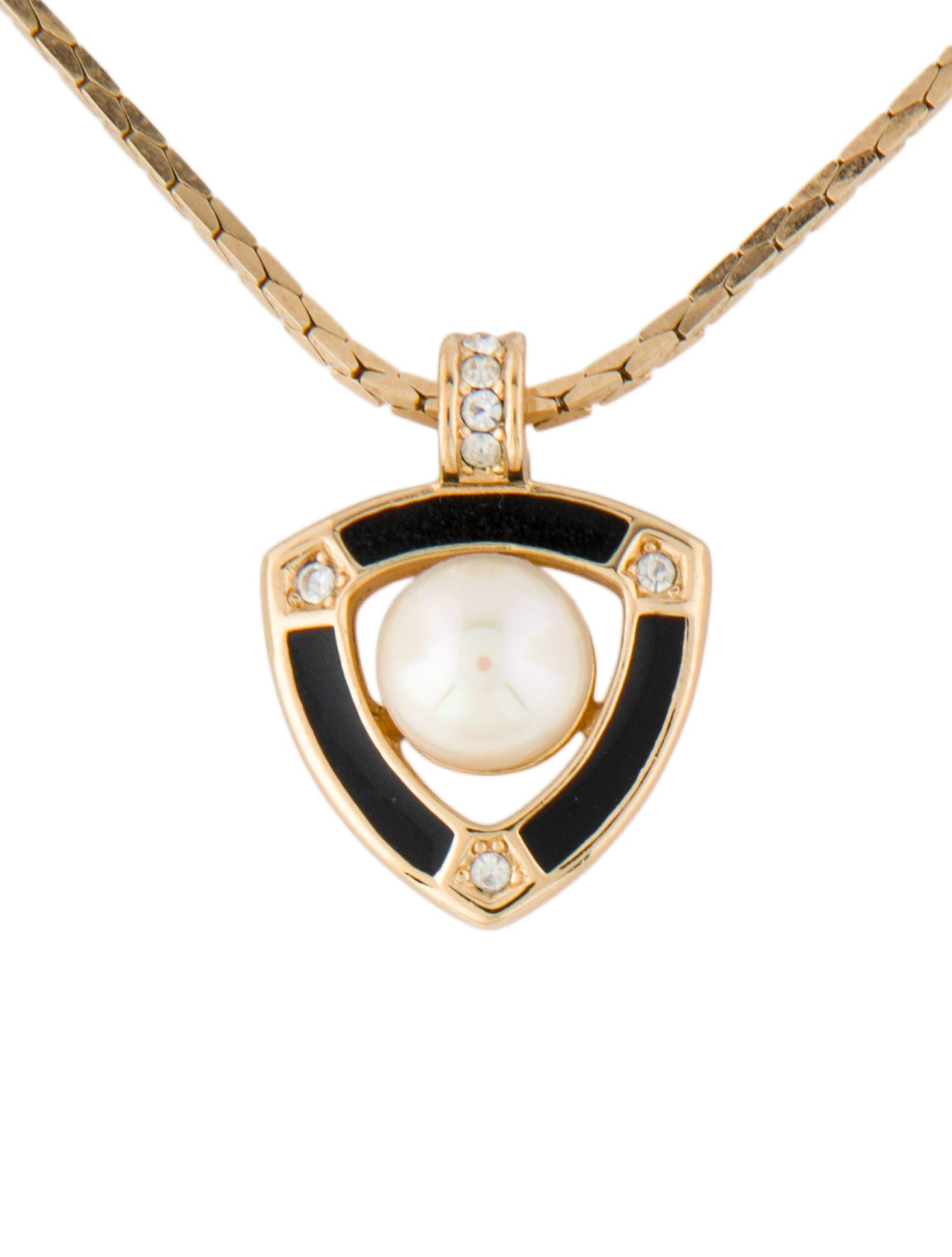 Christian Dior Vintage Faux Pearl & Enamel Pendant Necklace