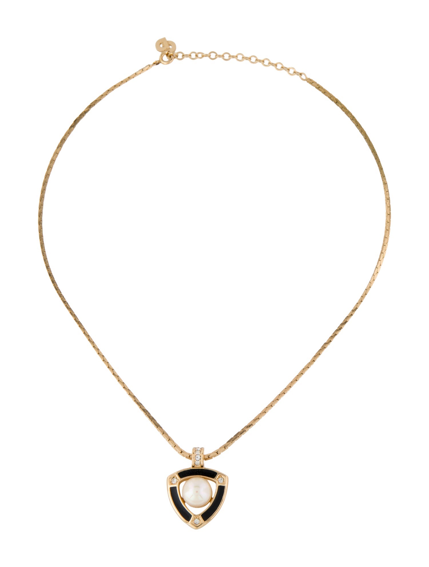 Christian Dior Vintage Faux Pearl & Enamel Pendant Necklace