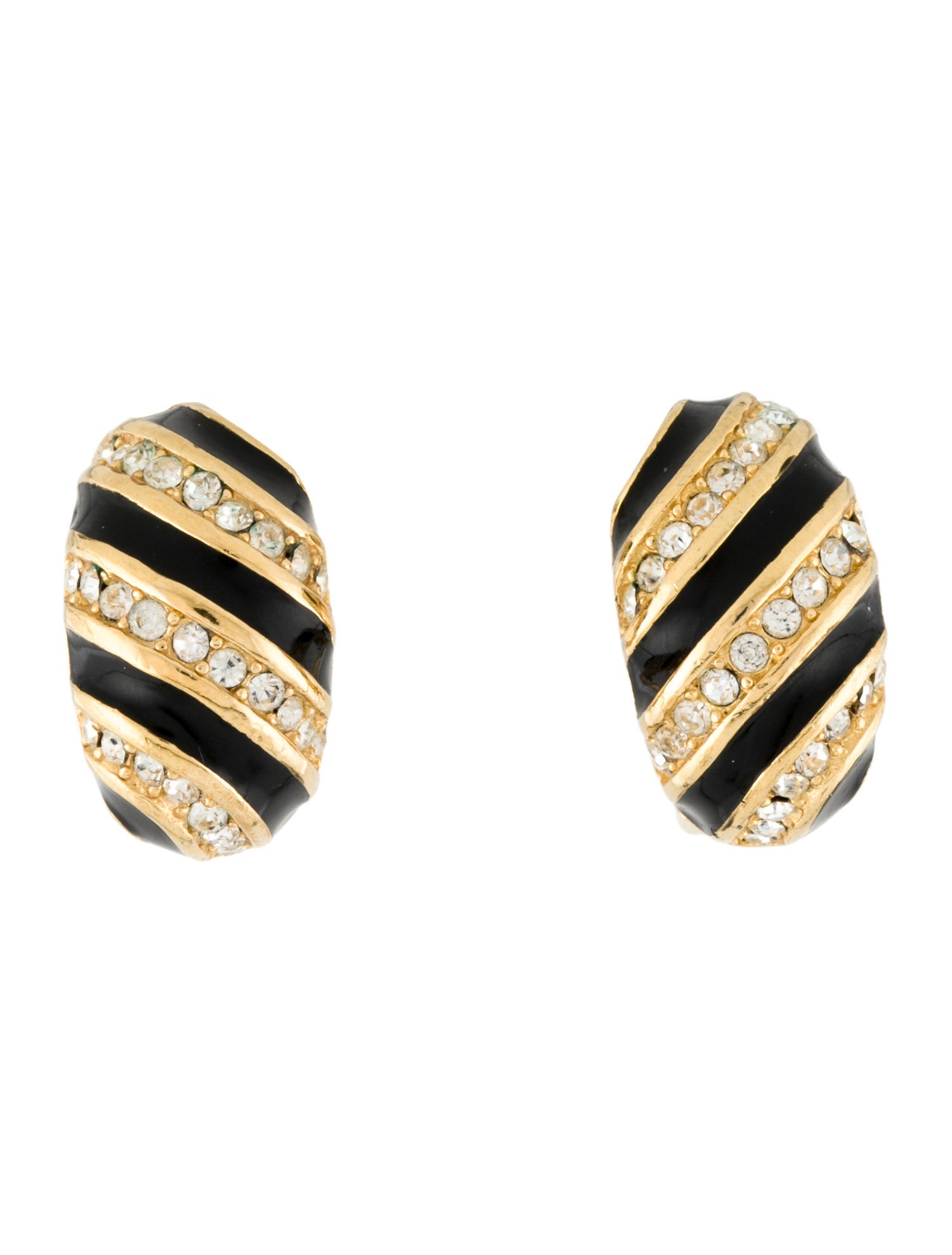 Christian Dior Vintage Crystal & Enamel Half Hoop Clip-On Earrings