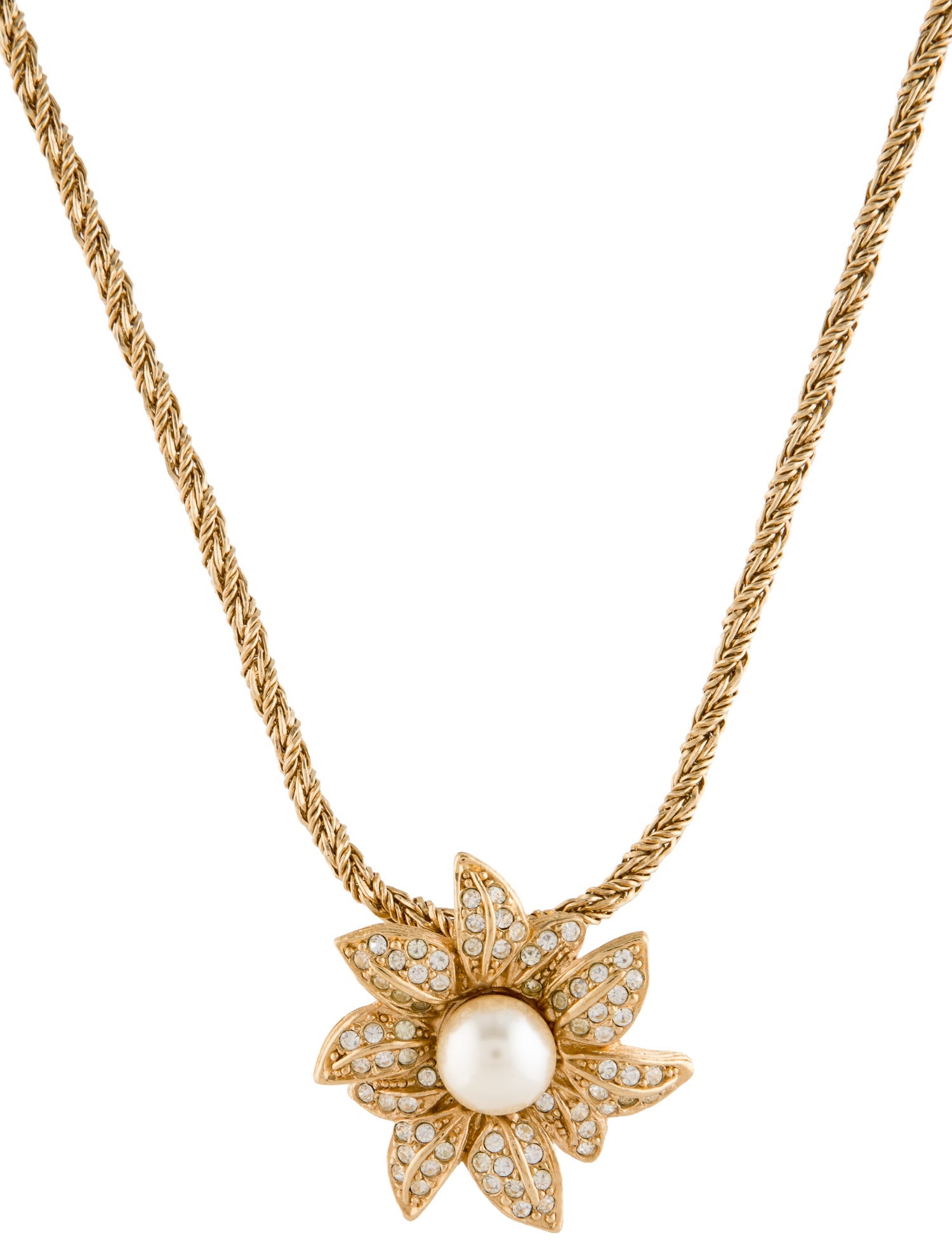 Christian Dior Vintage Faux Pearl & Crystal Pendant Necklace