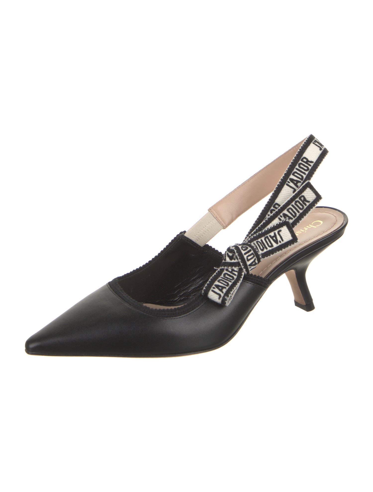 Christian Dior Leather Bow Accents Slingback Pumps
