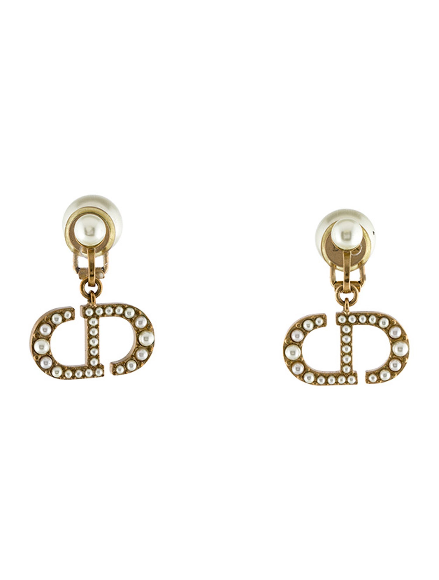 Christian Dior Faux Pearl Tribales Clip-On Drop Earrings