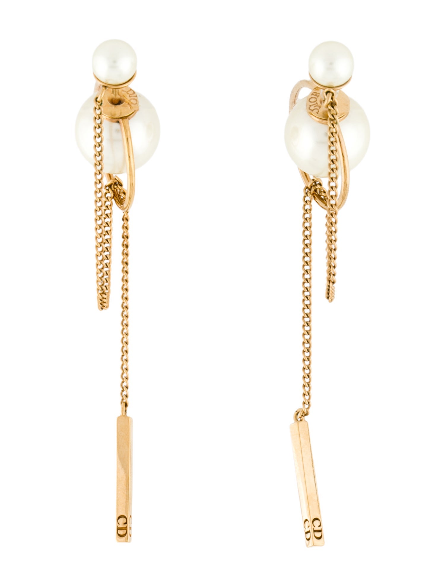Christian Dior Faux Pearl Chain Tribales Drop Earrings