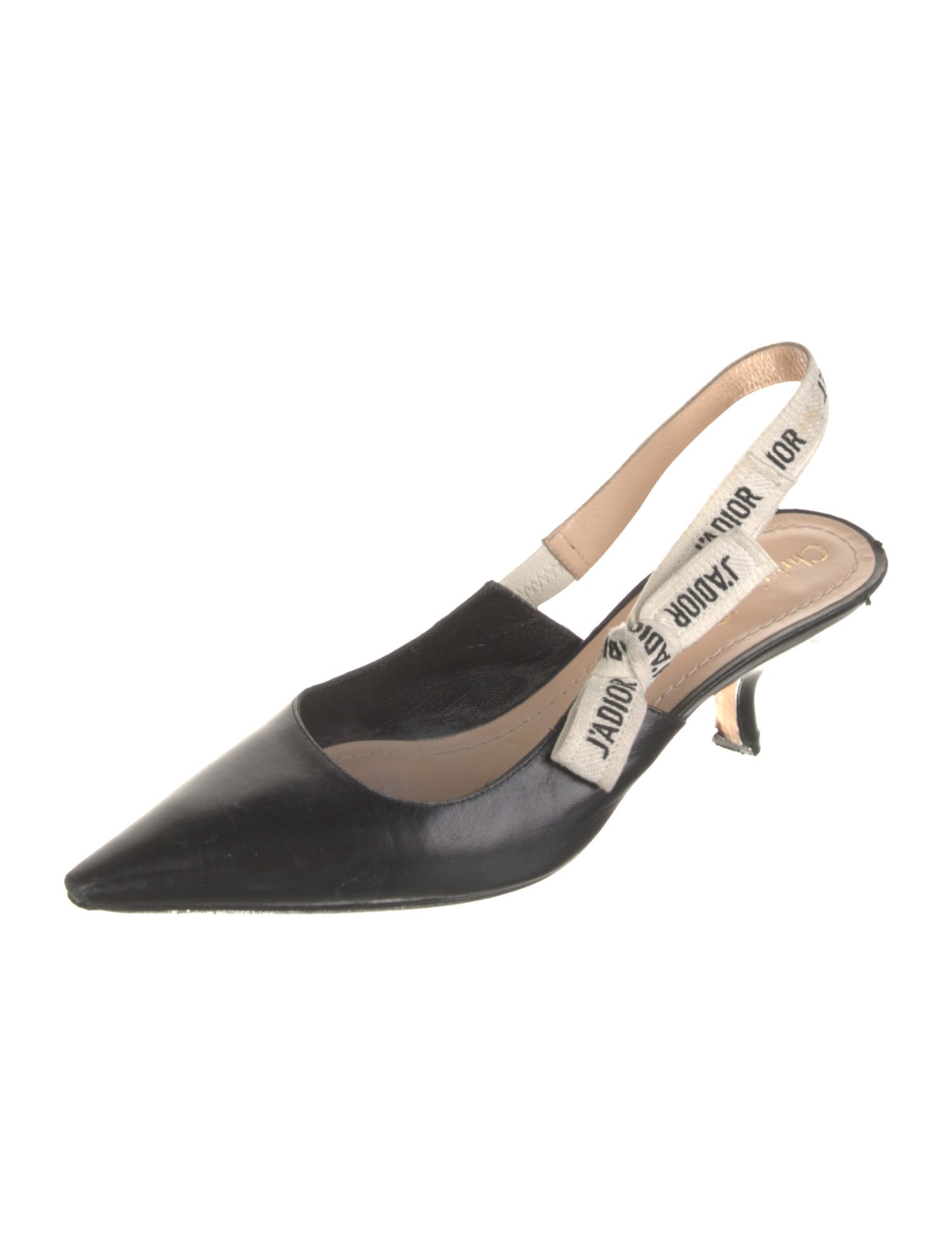 Christian Dior Leather Bow Accents Slingback Pumps