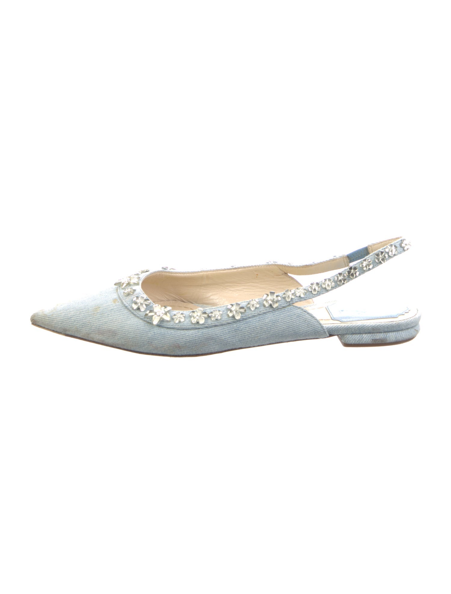 Christian Dior Denim Crystal Embellishments Slingback Flats