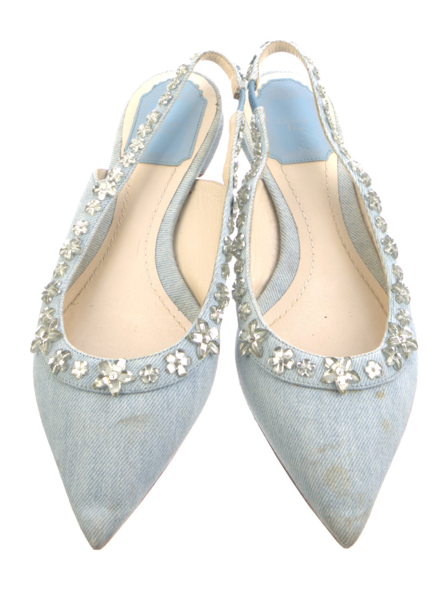 Christian Dior Denim Crystal Embellishments Slingback Flats