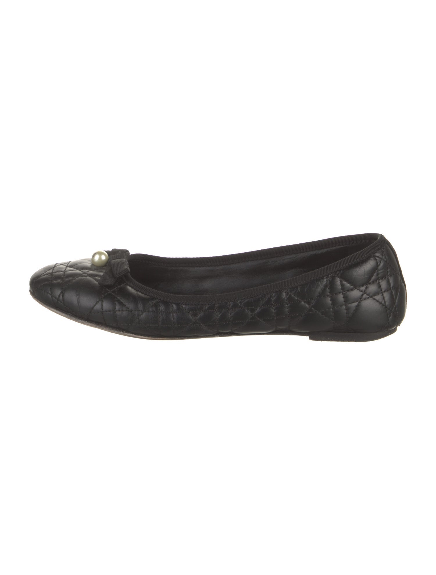 Christian Dior Faux Pearl Accents Leather Ballet Flats