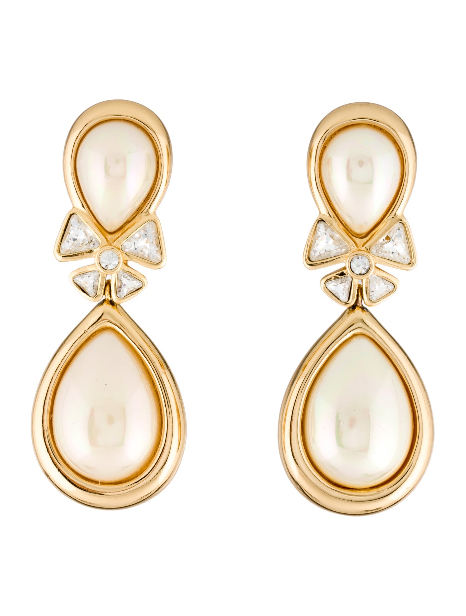 Christian Dior Vintage Faux Pearl & Crystal Clip-On Earrings
