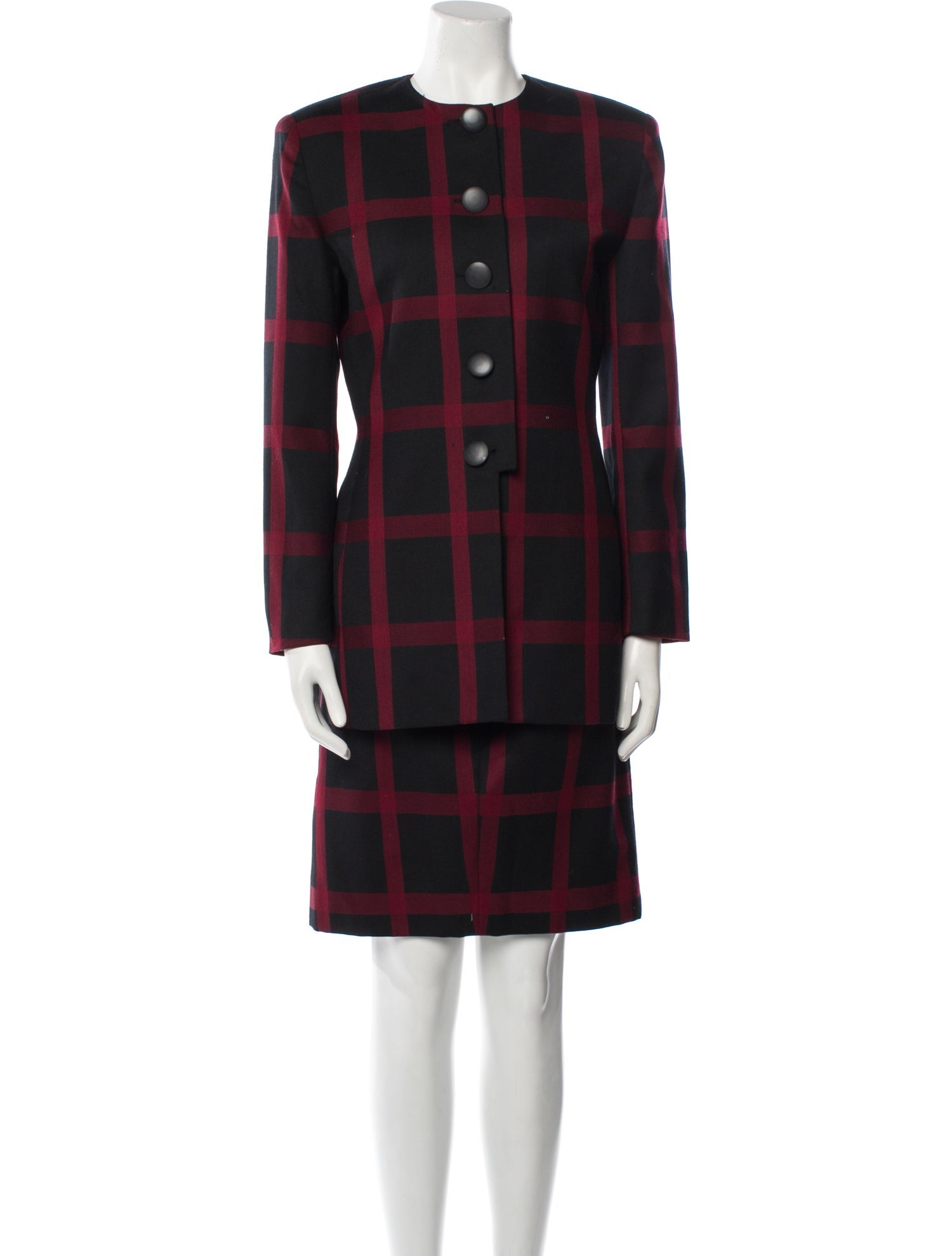 Christian Dior Vintage Plaid Print Skirt Suit