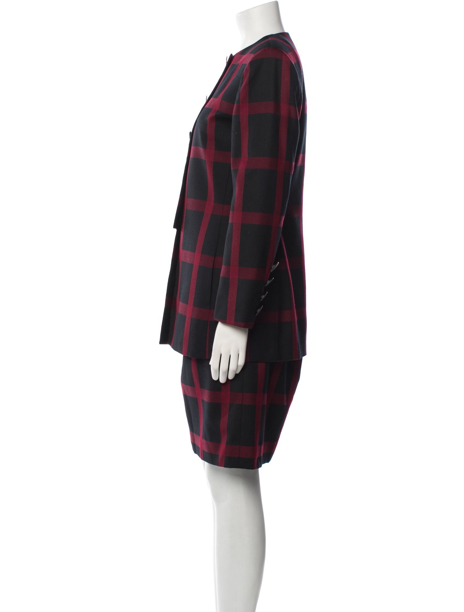 Christian Dior Vintage Plaid Print Skirt Suit