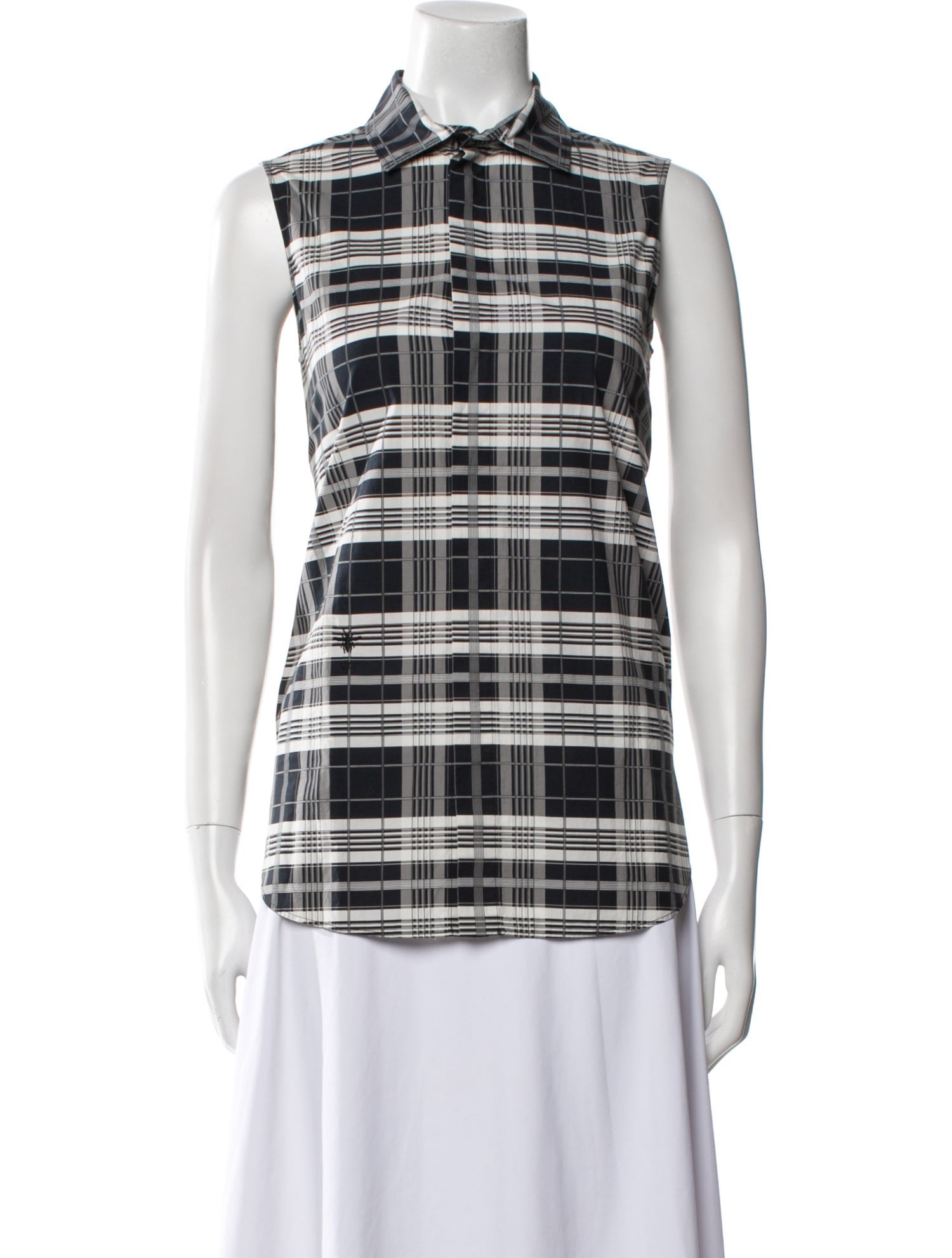 Christian Dior Plaid Print Sleeveless Button-Up Top