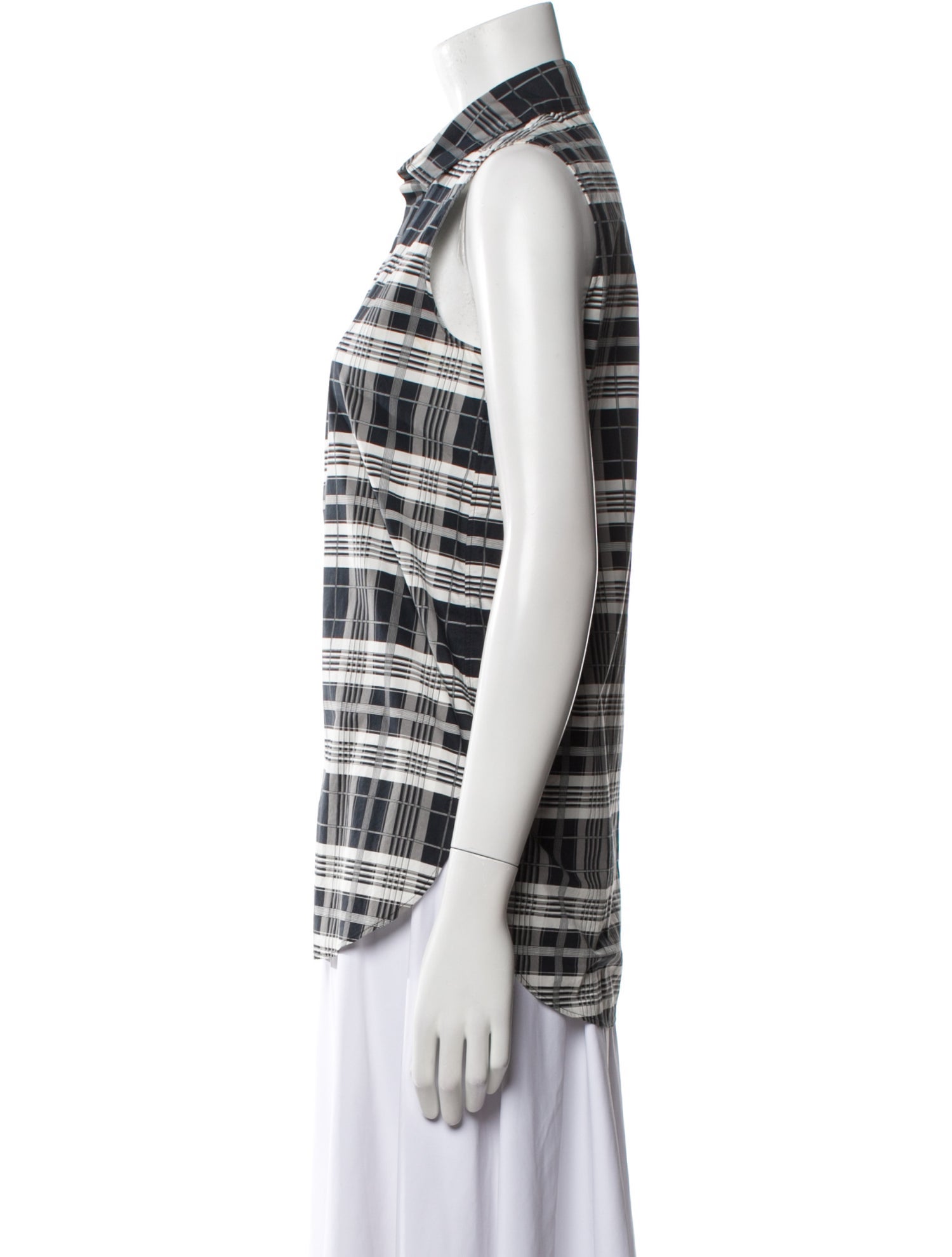 Christian Dior Plaid Print Sleeveless Button-Up Top