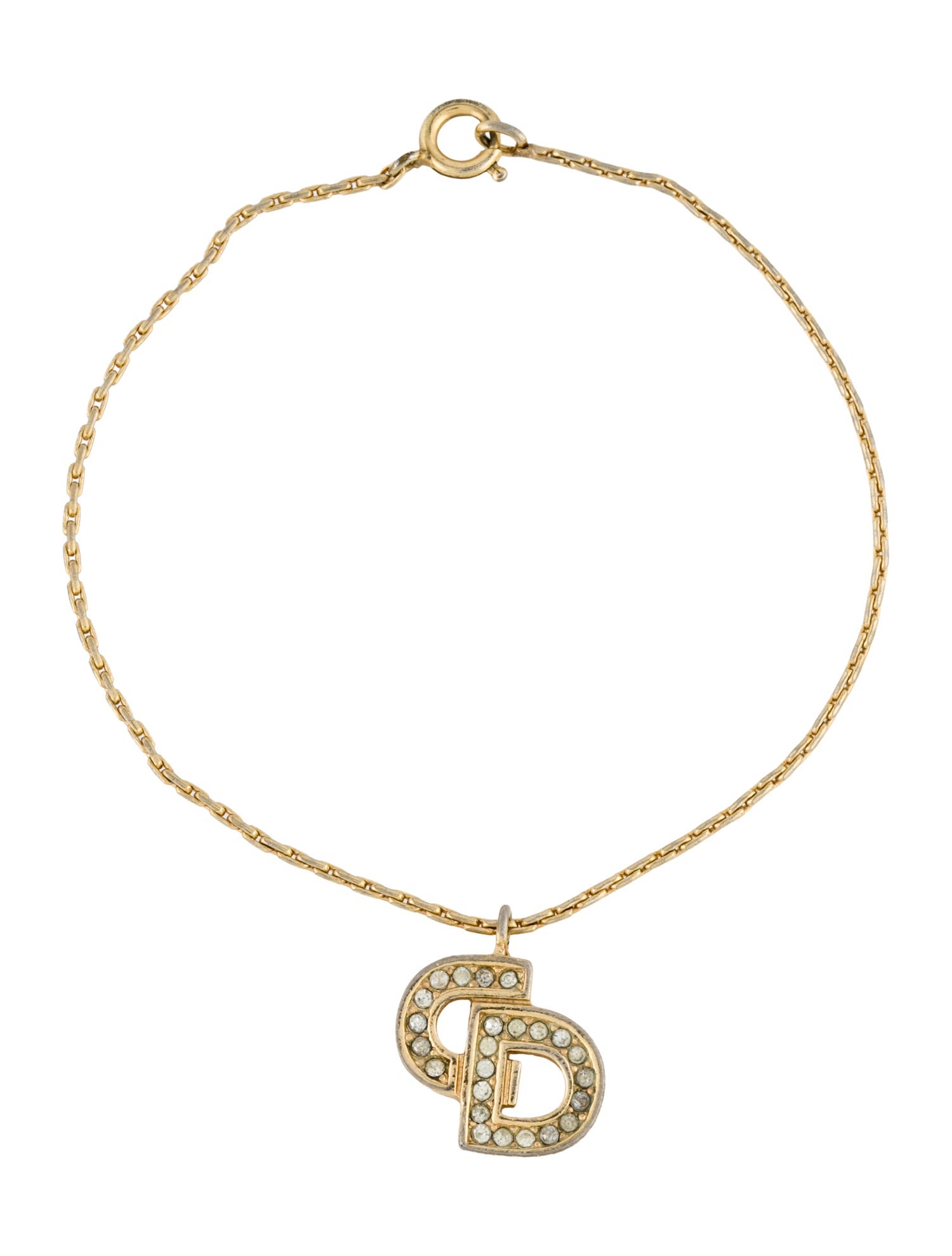 Christian Dior Vintage Crystal CD Logo Charm Bracelet