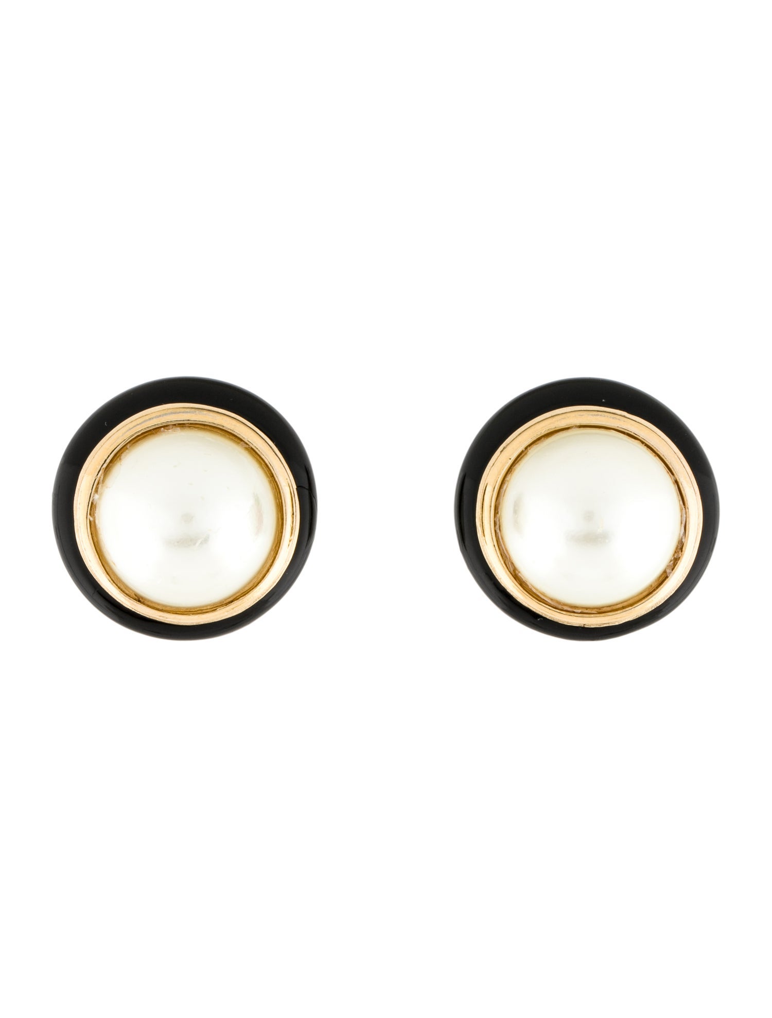 Christian Dior Vintage Faux Pearl & Enamel Clip-On Earrings