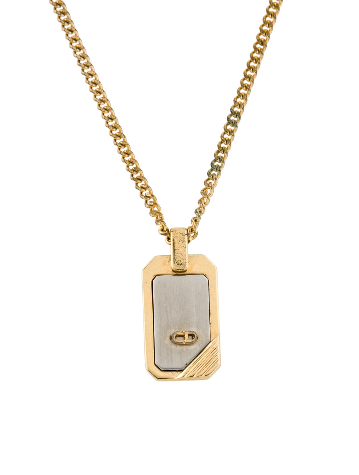 Christian Dior Vintage Two-Tone Logo Pendant Necklace