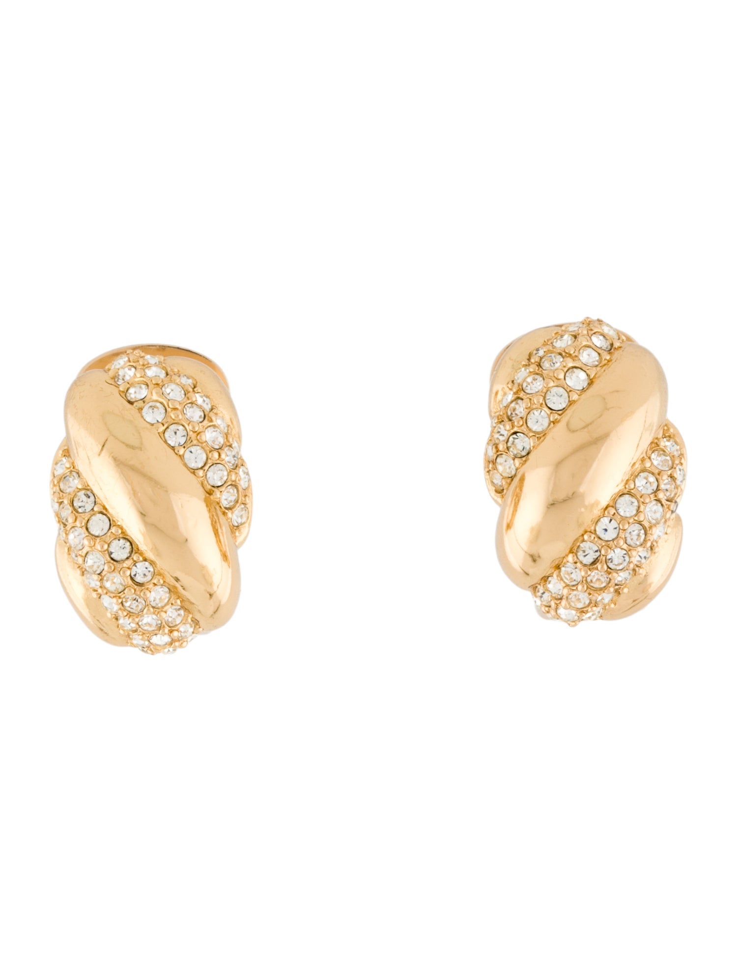 Christian Dior Vintage Crystal Half Hoop Clip-On Earrings