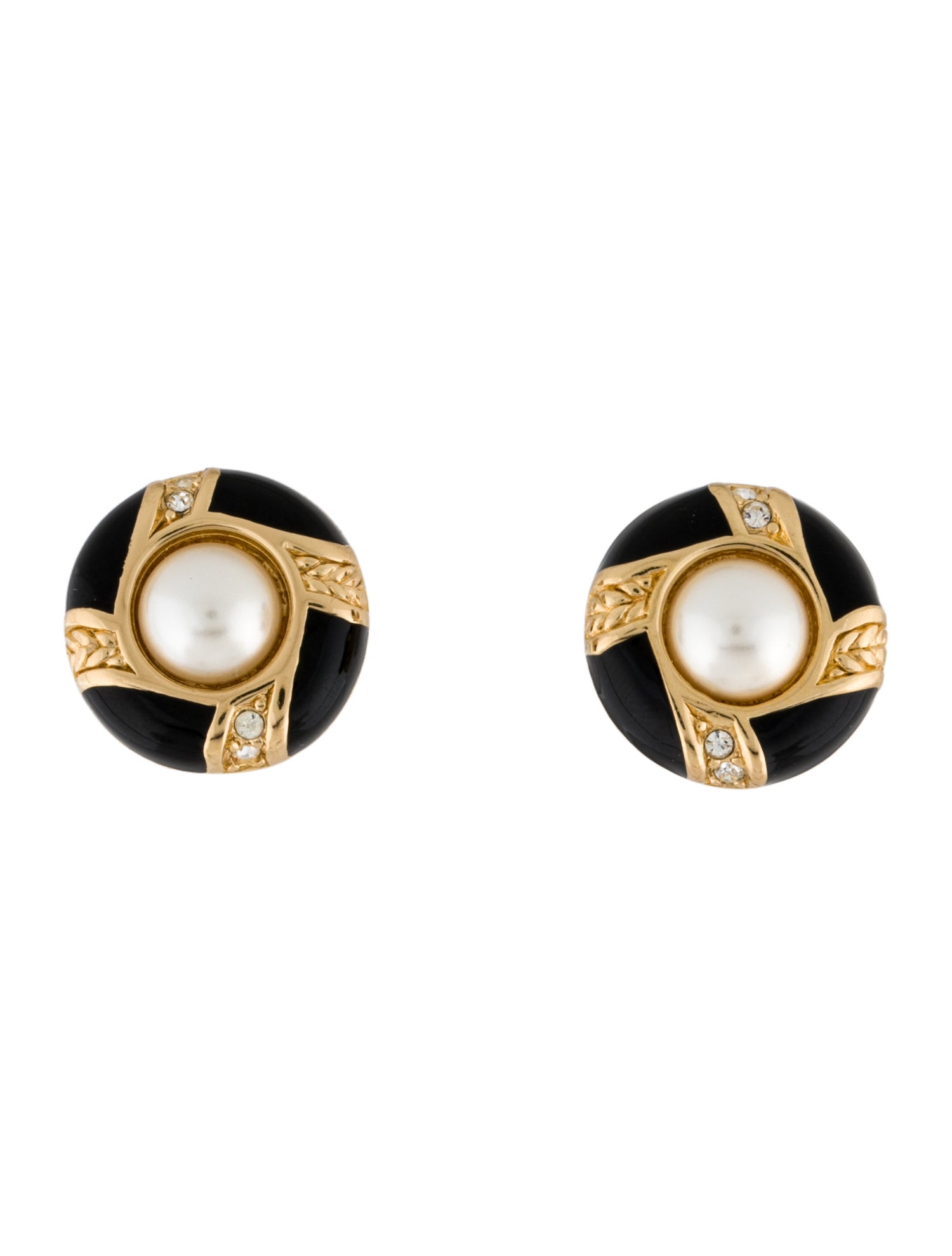 Christian Dior Vintage Faux Pearl & Enamel Clip-On Earrings