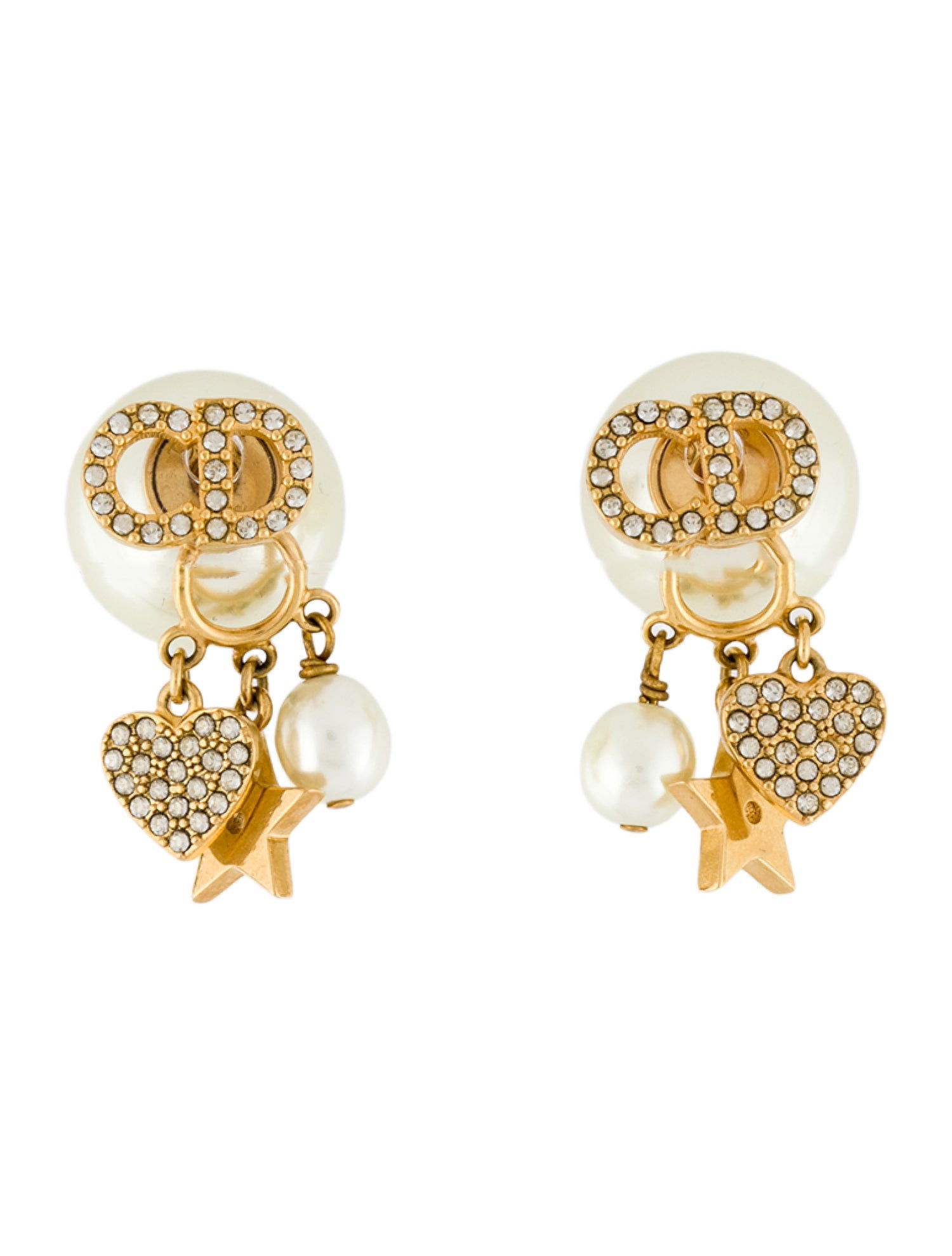 Christian Dior Faux Pearl & Crystal Tribales Drop Earrings