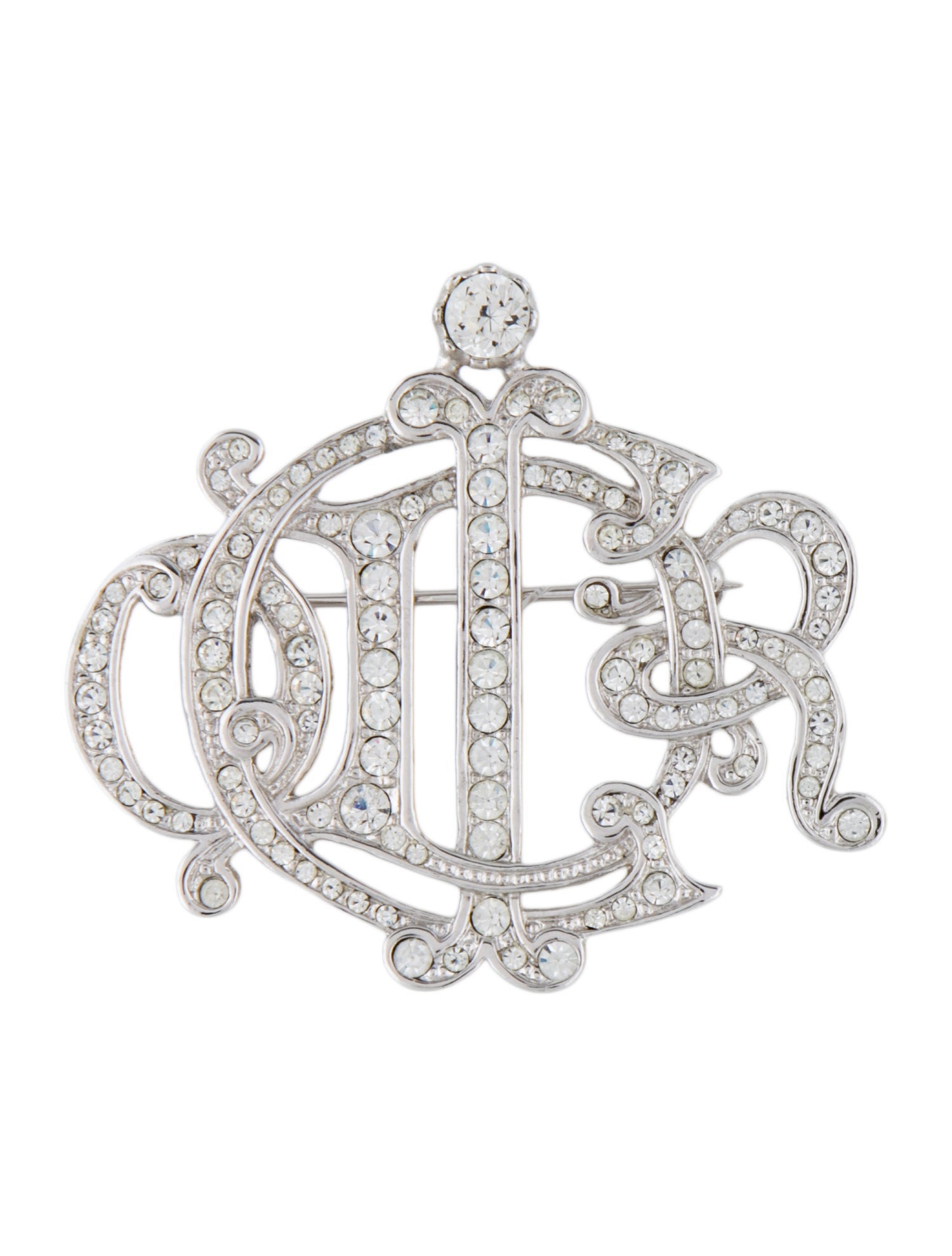 Christian Dior Vintage Crystal Monogram Pin Brooch