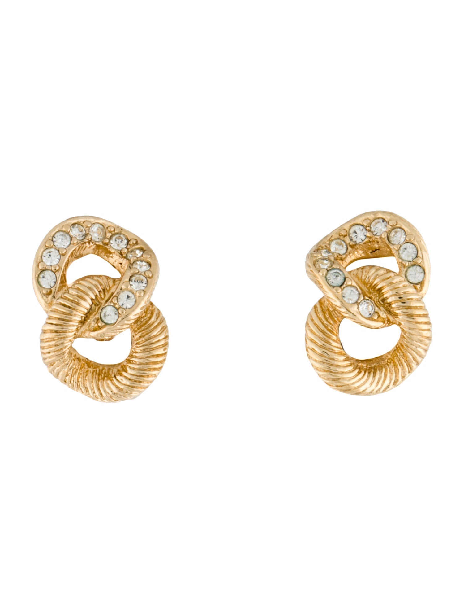 Christian Dior Vintage Crystal Chain Link Clip-On Earrings