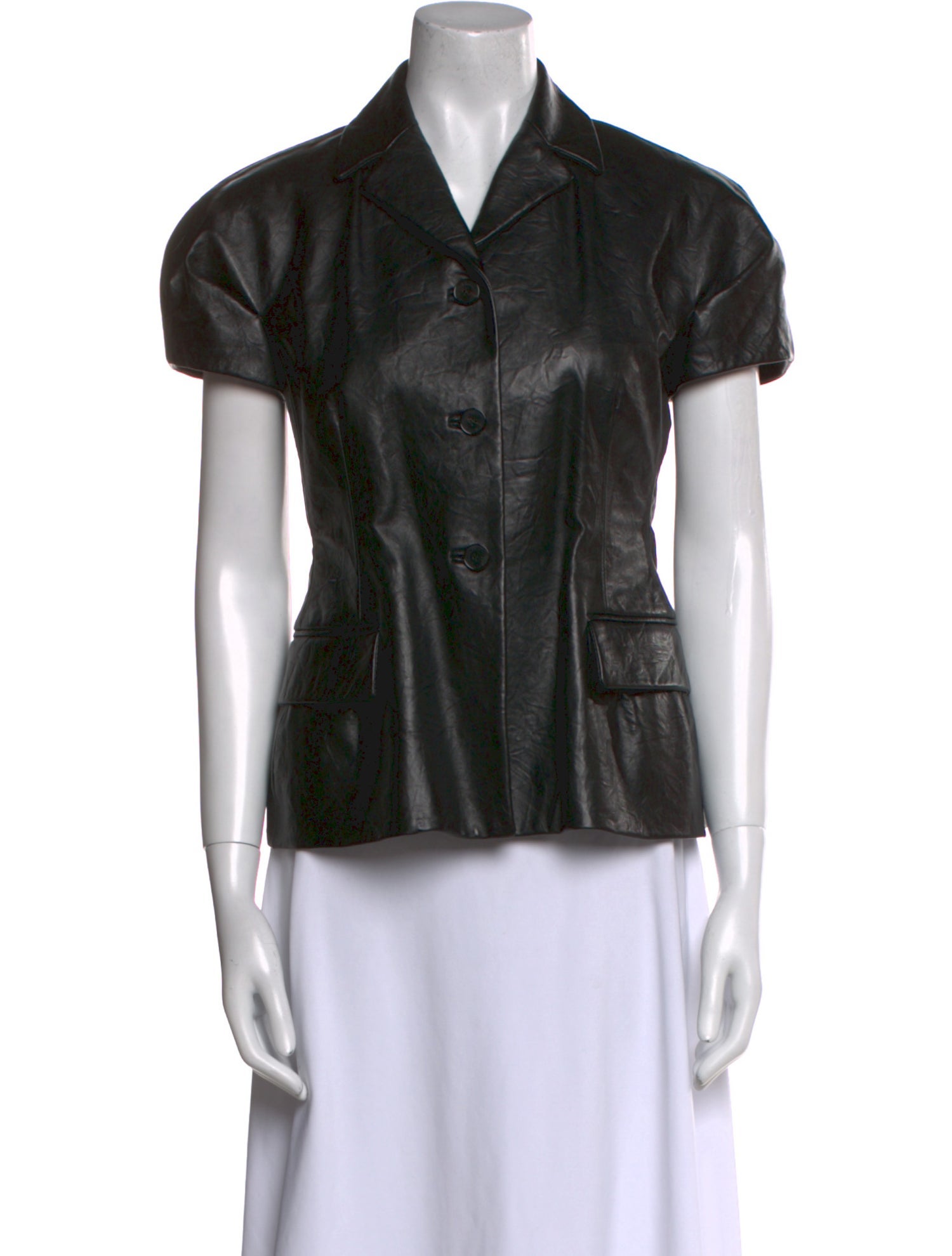 Christian Dior Lamb Leather Short Sleeve Button-Up Top
