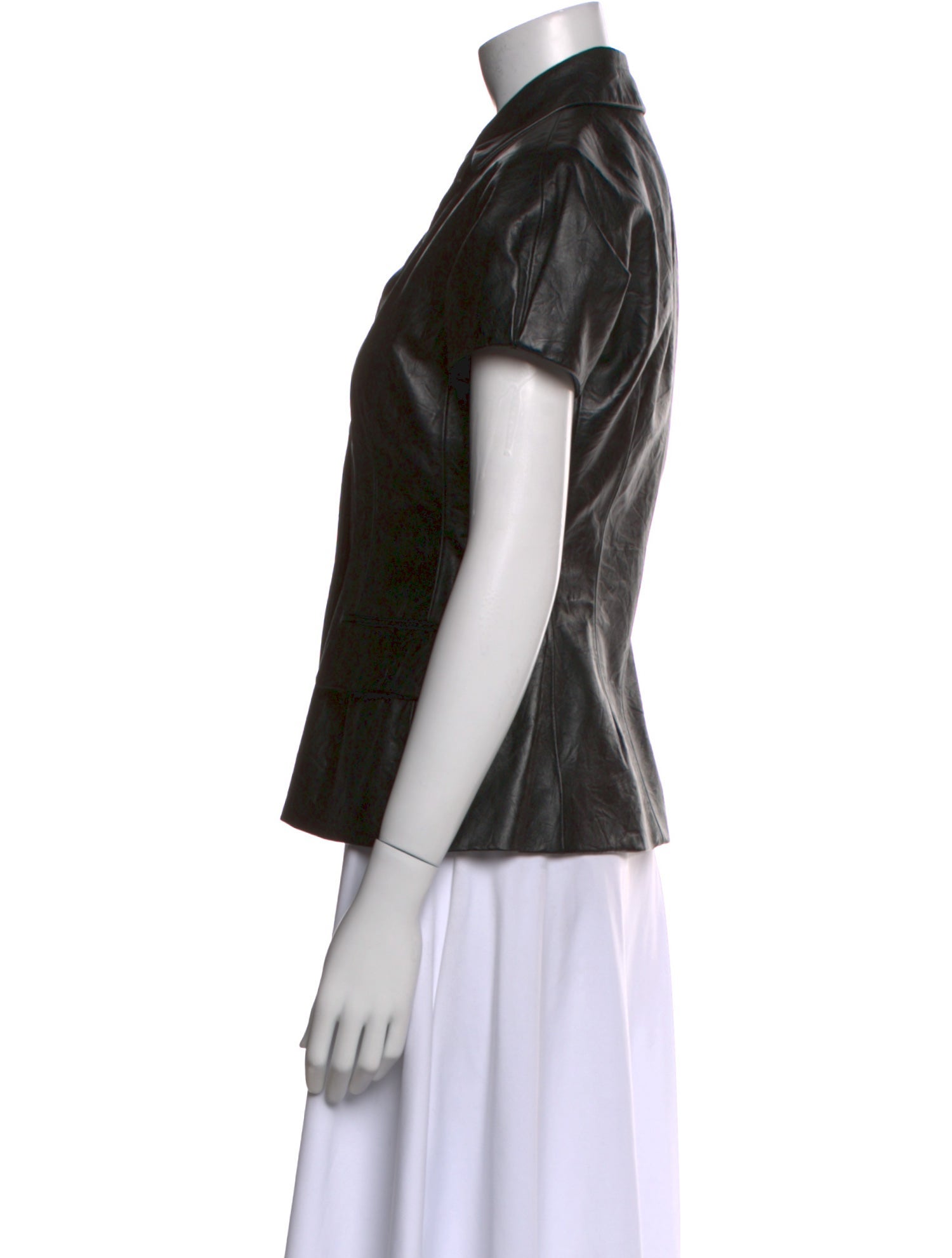 Christian Dior Lamb Leather Short Sleeve Button-Up Top