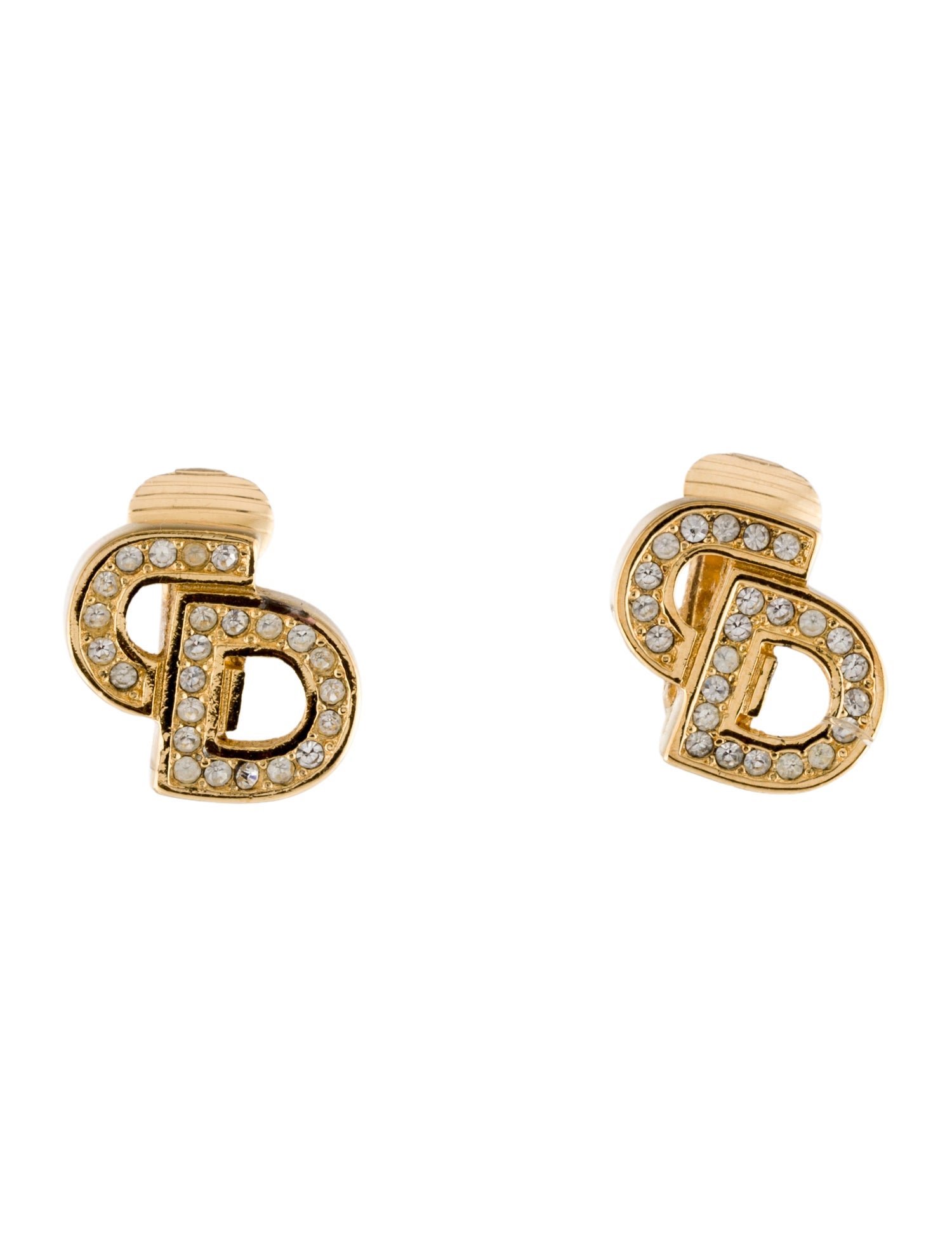 Christian Dior Vintage Crystal CD Clip-On Earrings