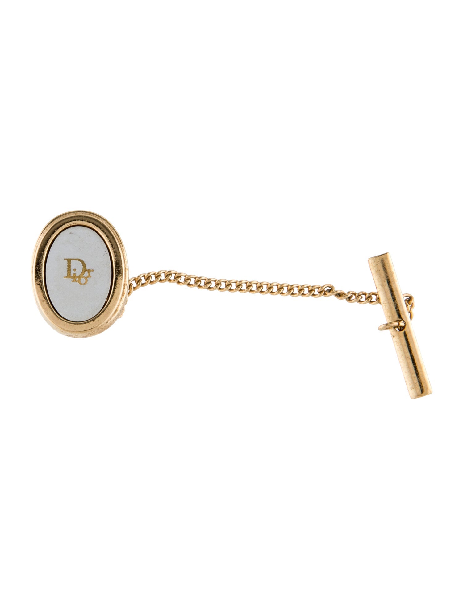 Christian Dior Vintage Two-Tone Tie Pin w/ Chain