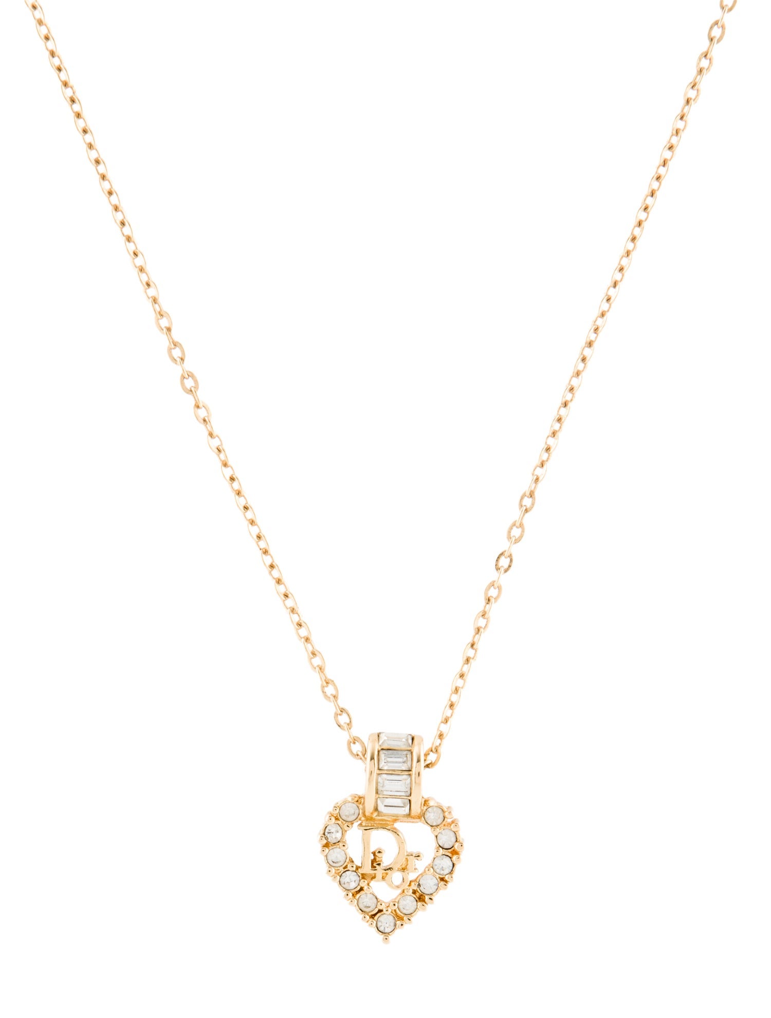 Christian Dior Vintage Crystal Logo Heart Pendant Necklace